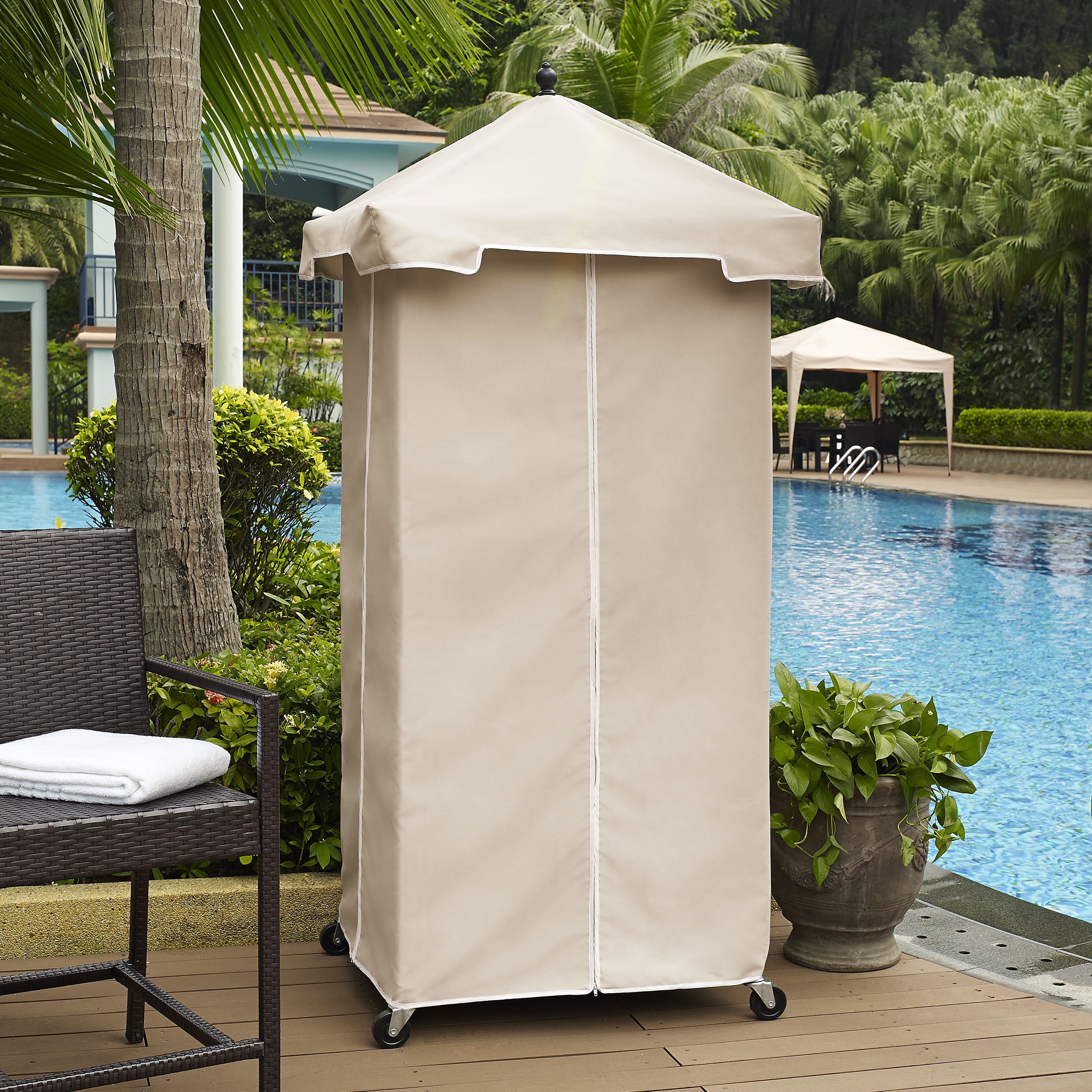 Crosley Palm Harbor Brown Sand Outdoor Storage Towel Valet
