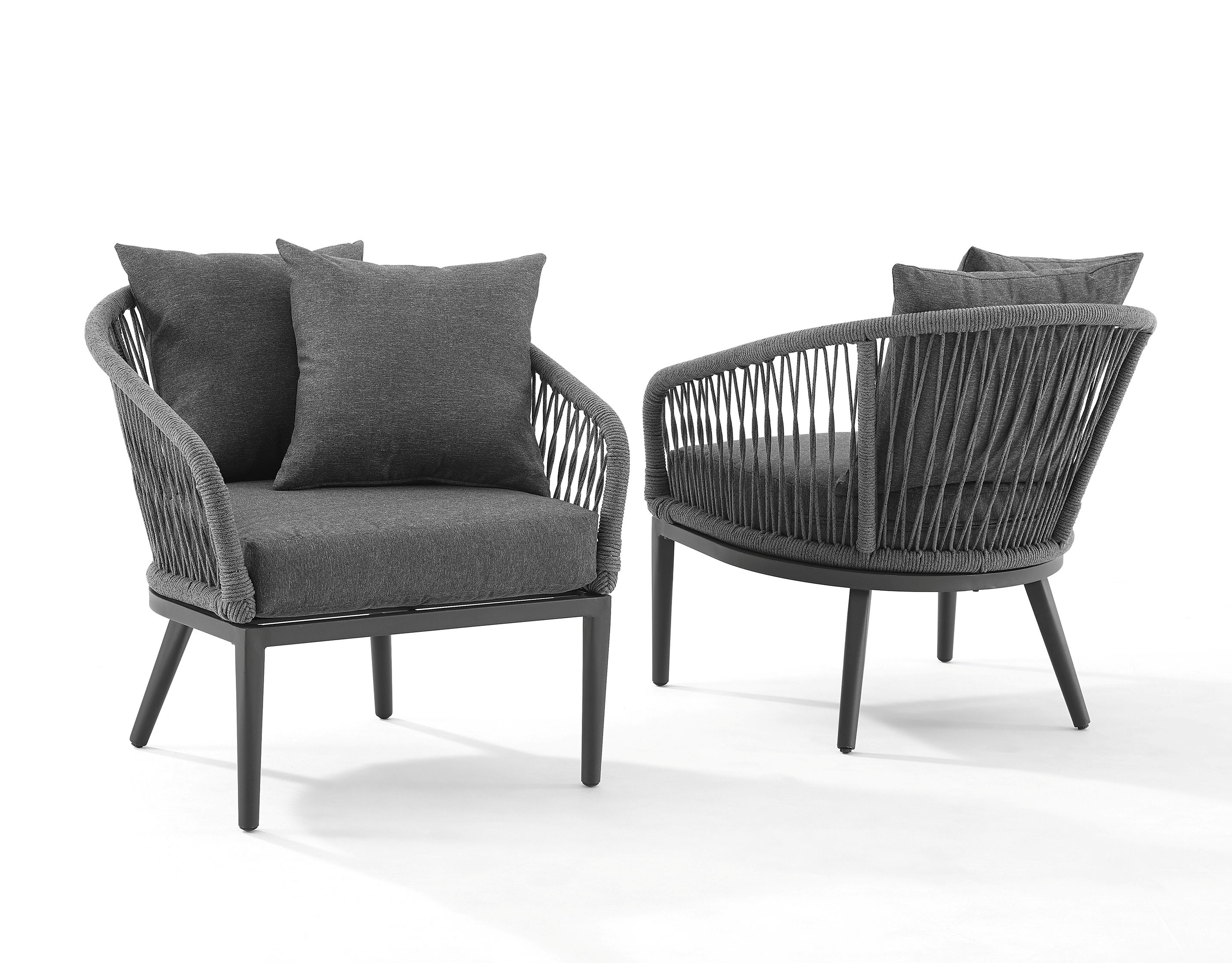 2 Crosley Dover Matte Black Charcoal Indoor Outdoor Chairs