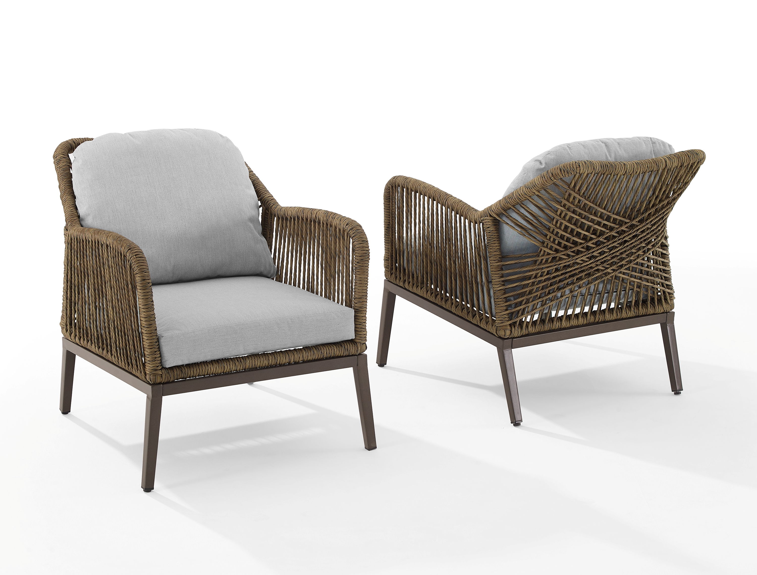 2 Crosley Haven Light Brown Gray Outdoor Armchairs