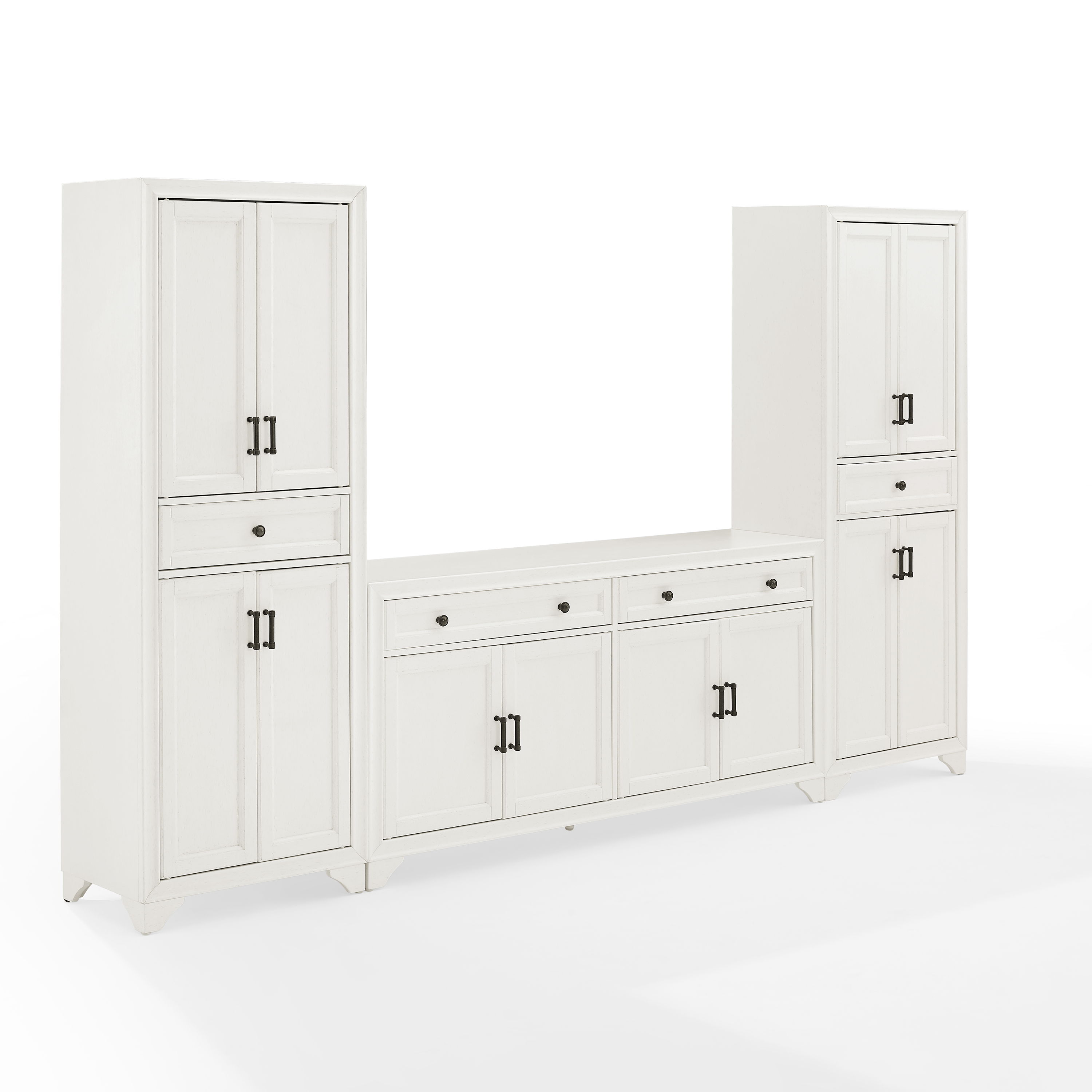 Crosley Tara Distressed White 3pc Sideboard and Pantry Set