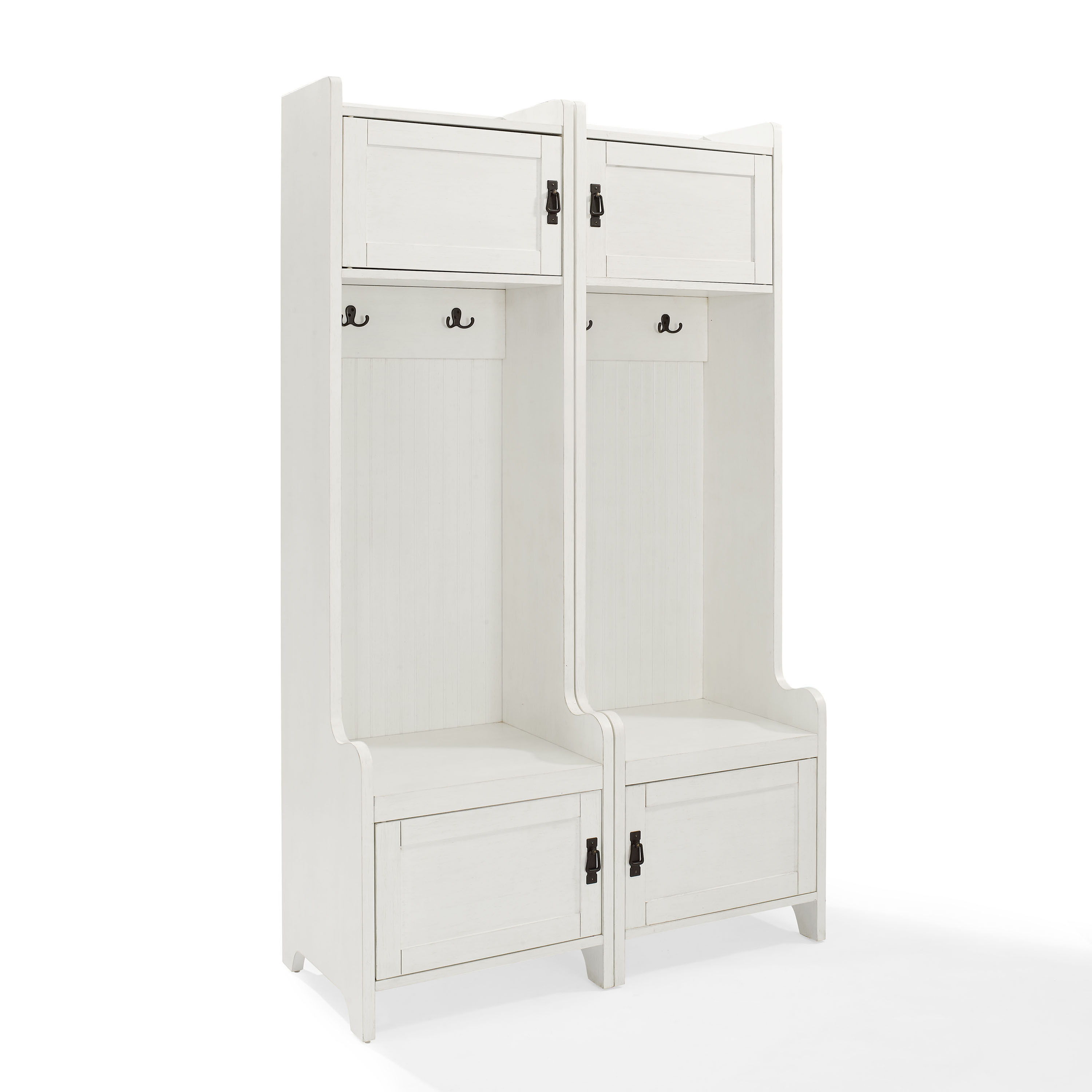 Crosley Fremont Distressed White 2pc Hall Tree Entryway Set