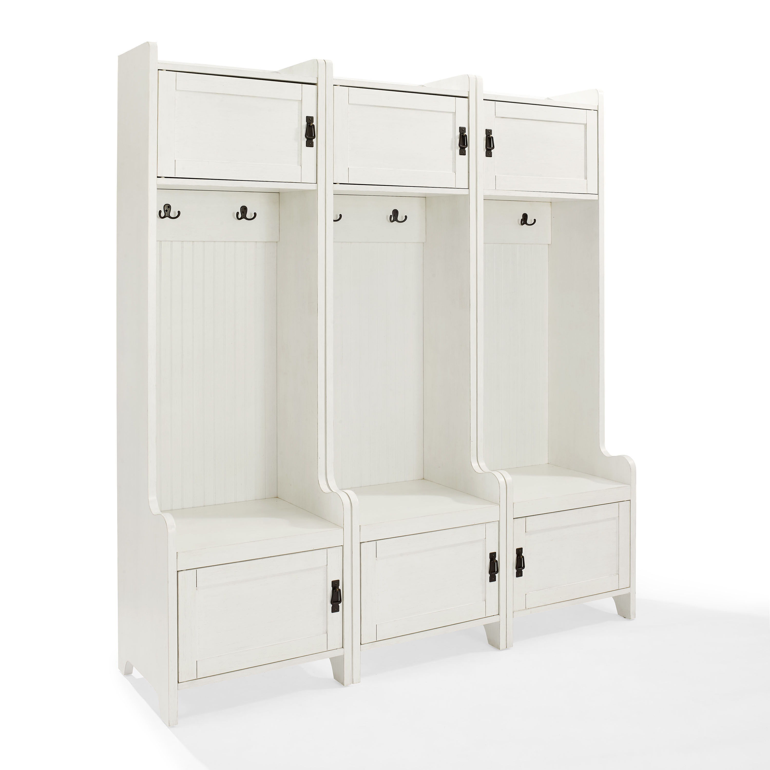 Crosley Fremont Distressed White 3pc Hall Tree Entryway Set
