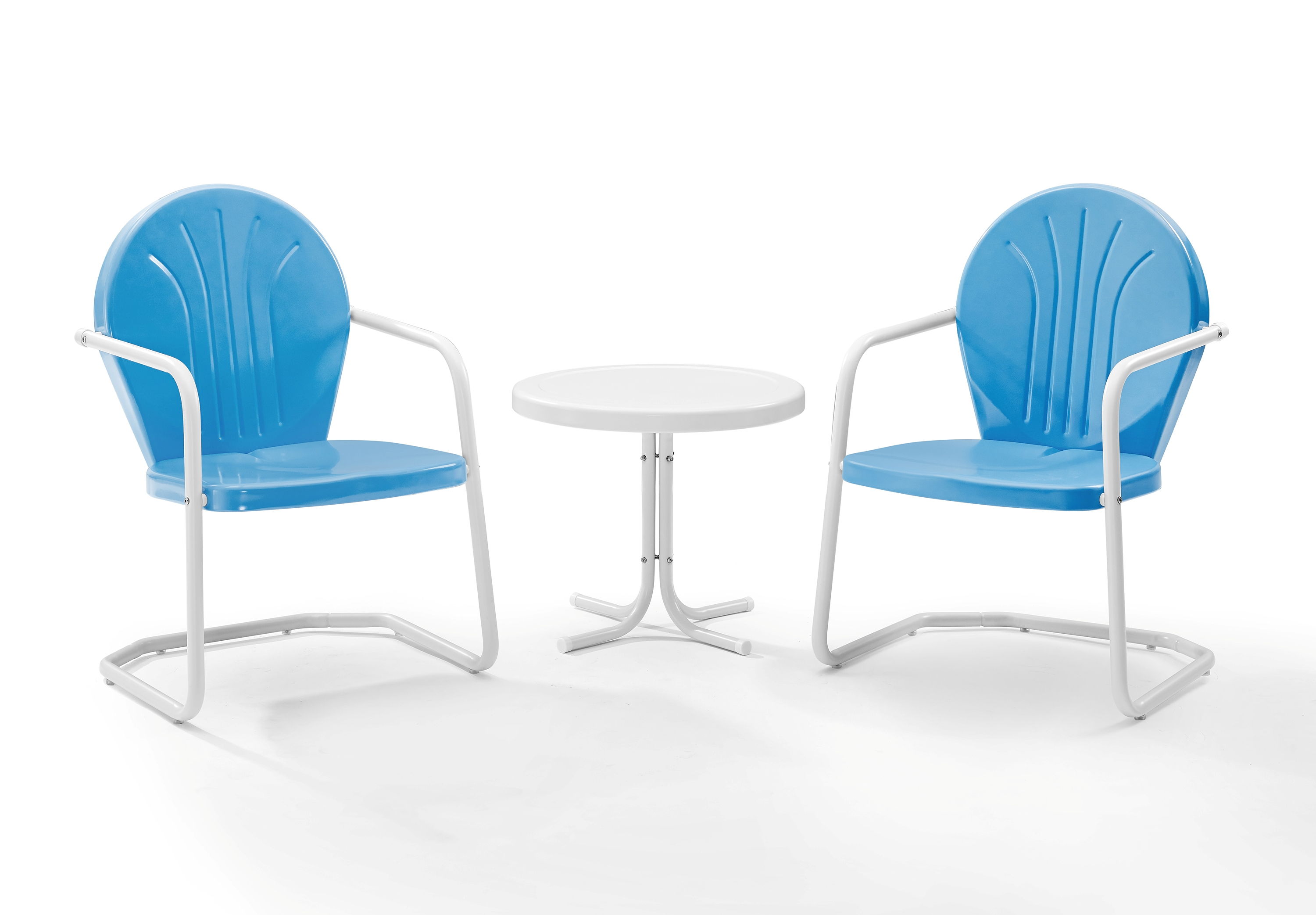 Crosley Griffith White Satin Sky Blue Gloss 3pc Retro Outdoor Chair and Sid...