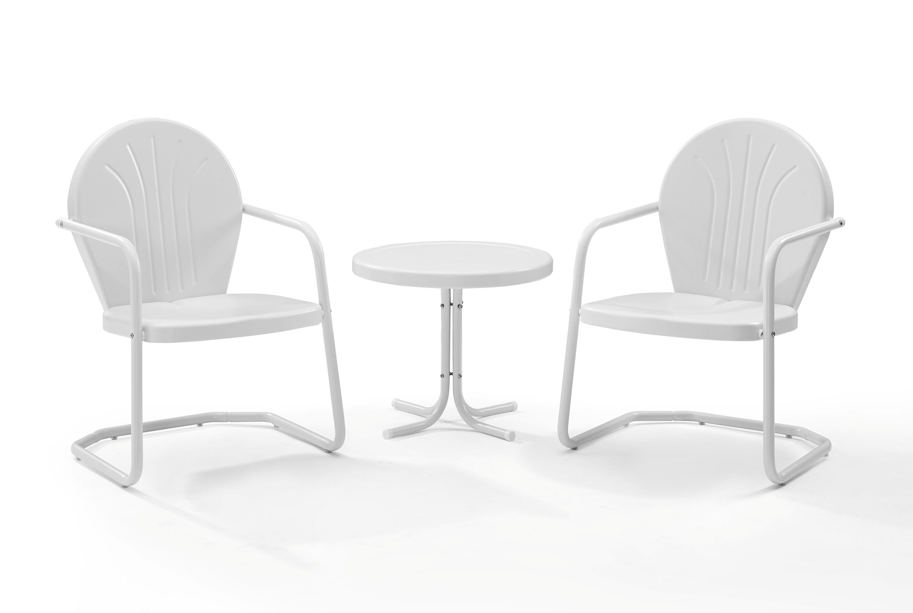 Crosley Griffith White Satin Gloss 3pc Retro Outdoor Chair and Side Table