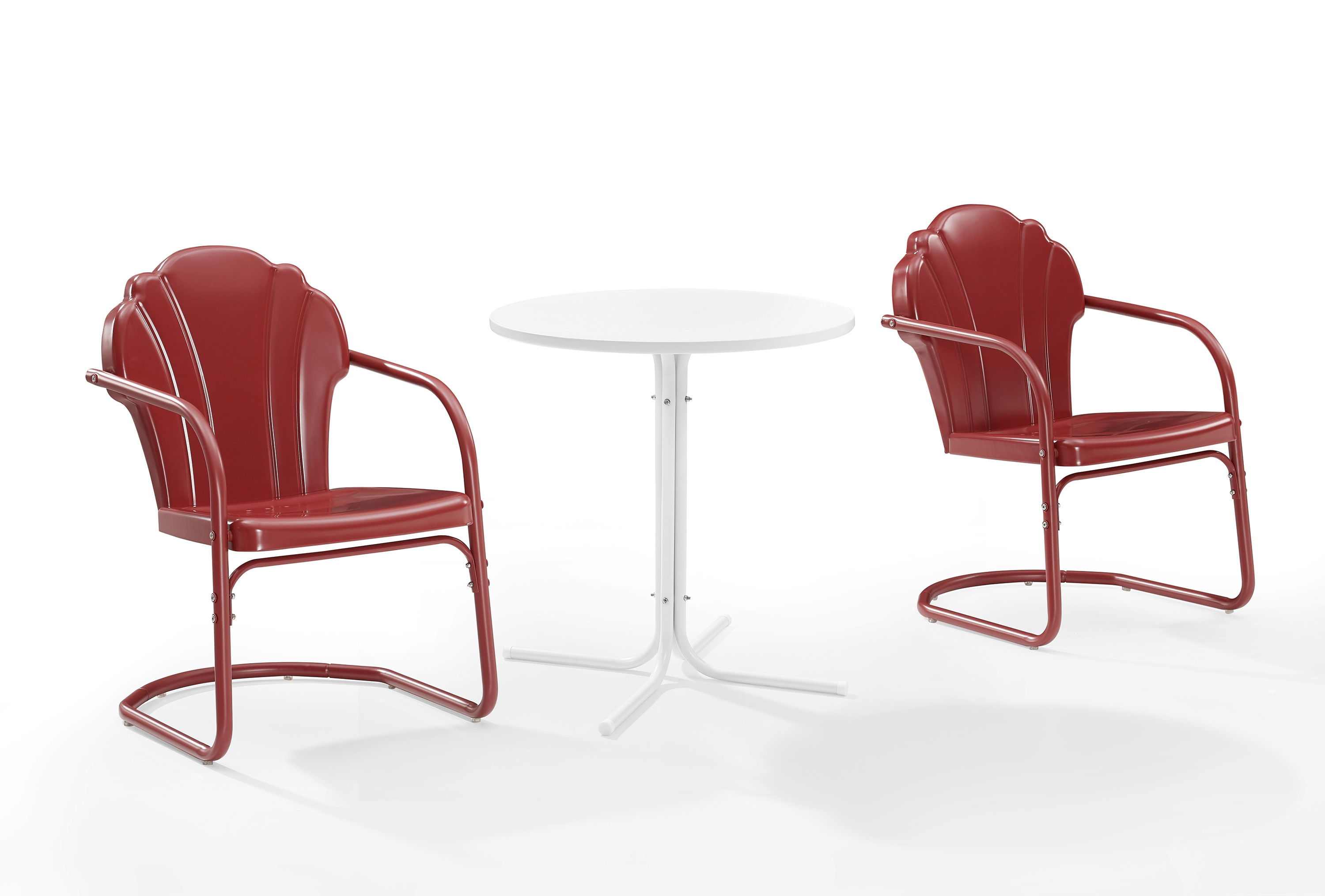 Crosley Tulip White Dark Red Satin 3pc Retro Outdoor Bistro Set