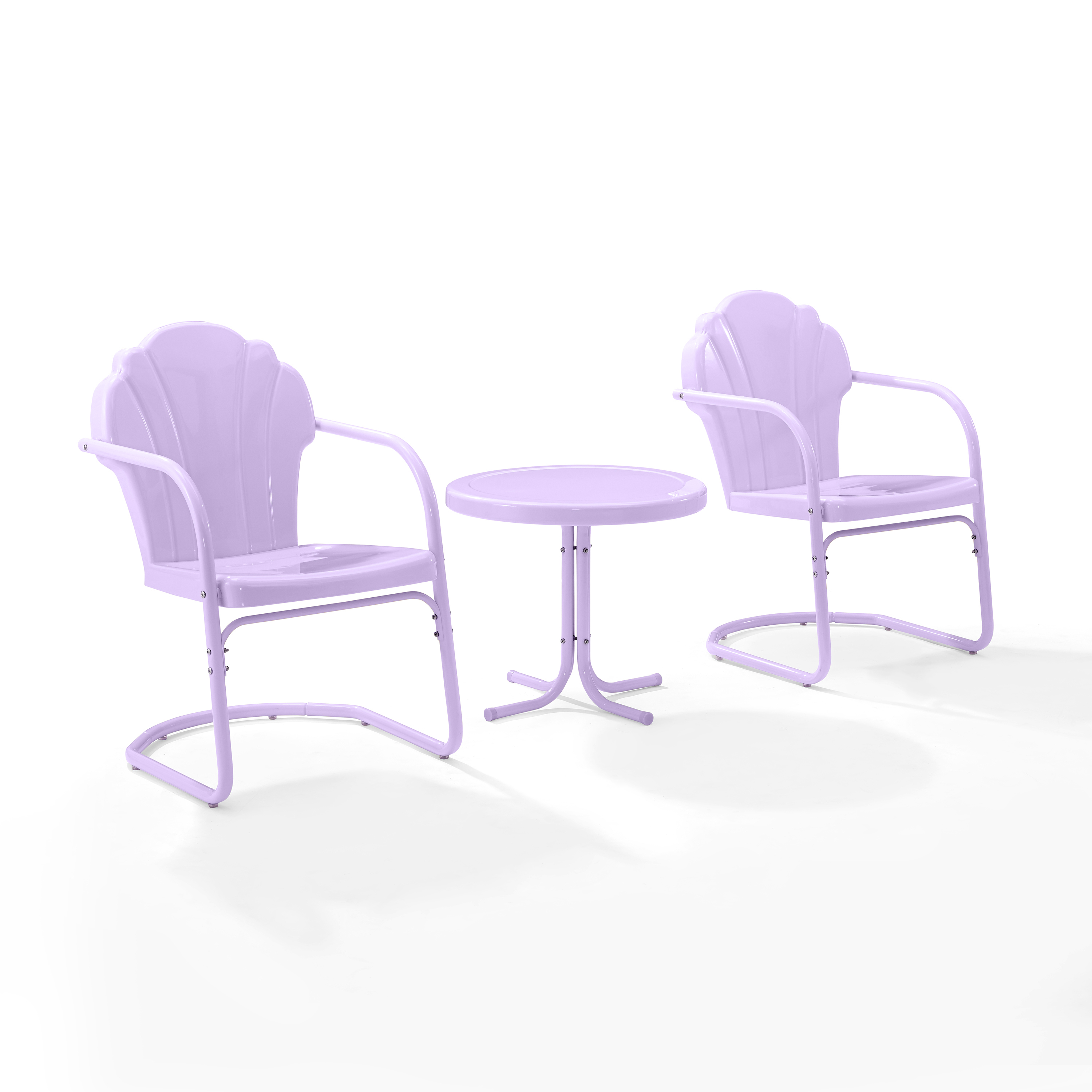 Crosley Tulip Lavender Gloss 3pc Retro Outdoor Side Table and 2 Chairs Set