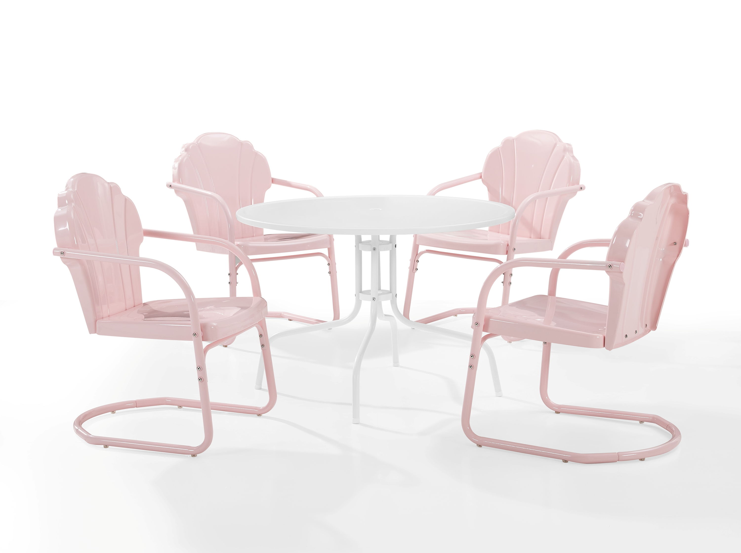 Crosley Tulip White Satin Pastel Pink Gloss 5pc Retro Outdoor Dining Set