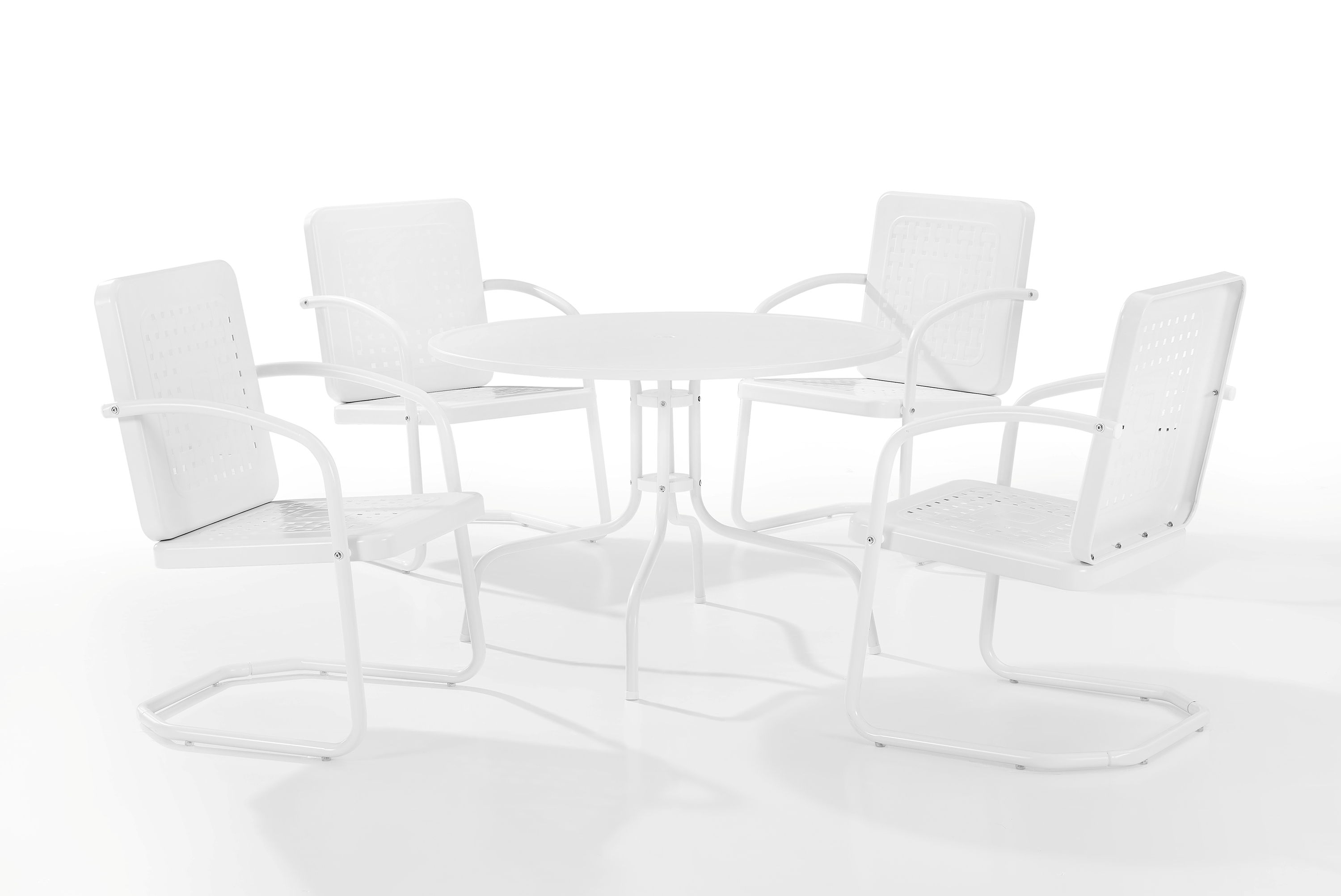 Crosley Bates White Satin Gloss 5pc Round Retro Outdoor Dining Set