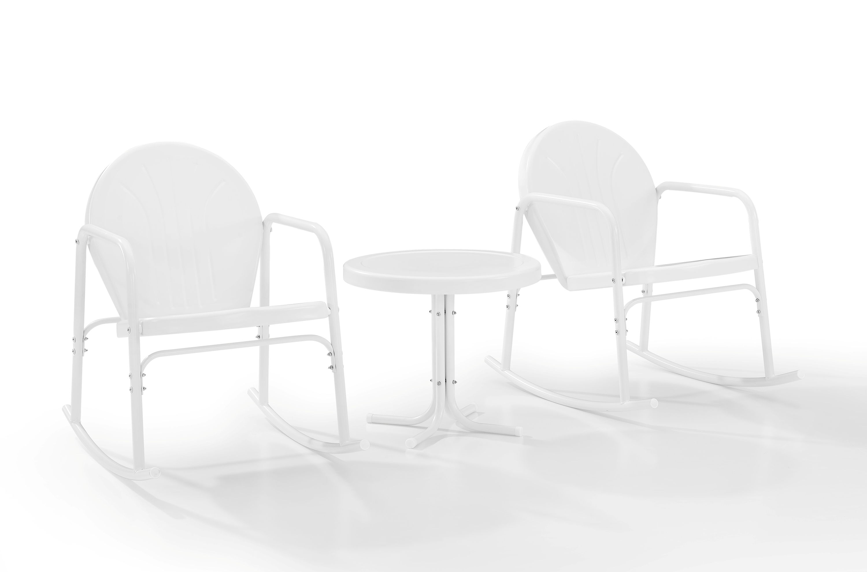 Crosley Griffith White Satin Gloss 3pc Retro Outdoor Rocking Chair Set with...