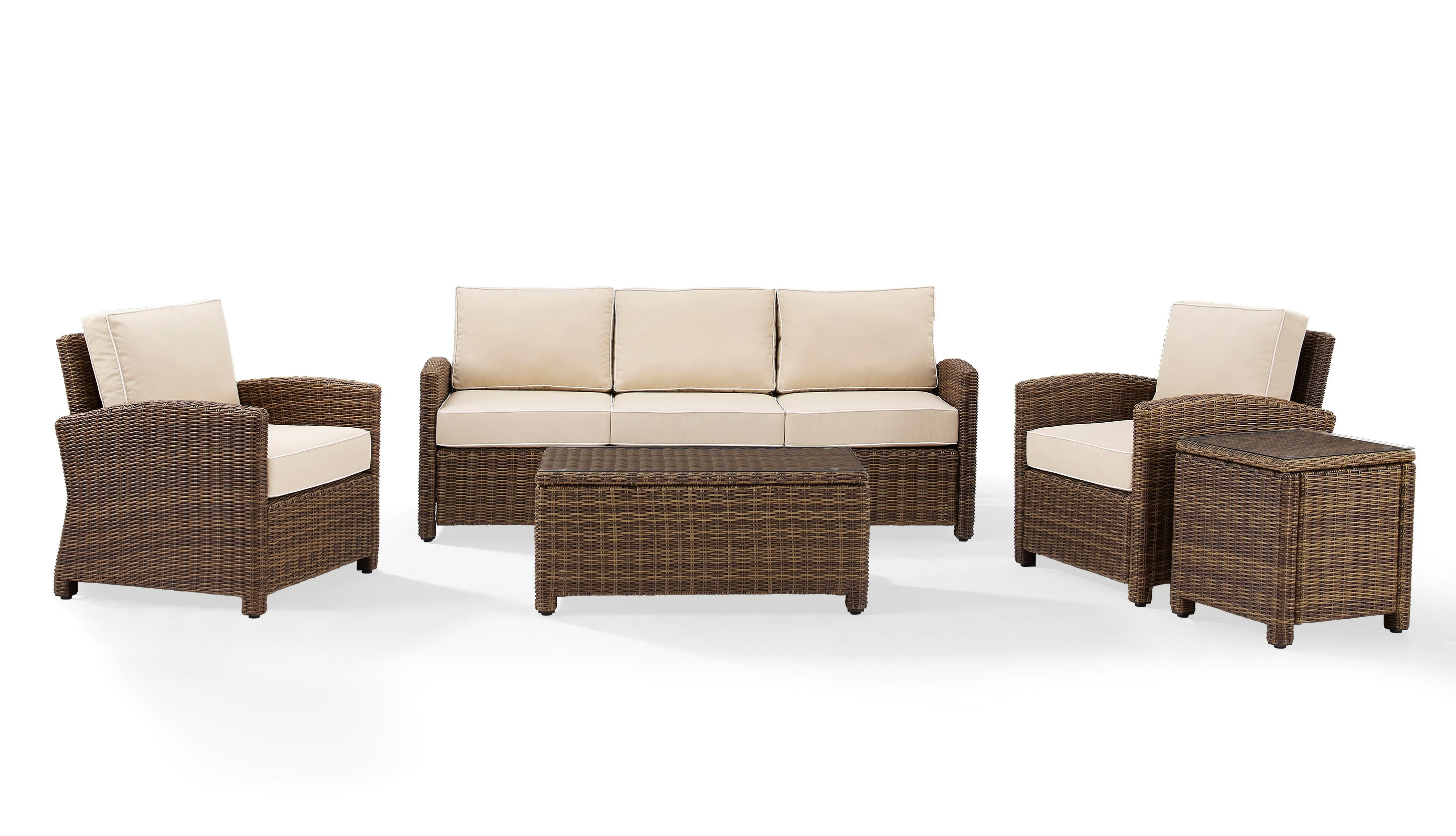 Crosley Bradenton Weathered Brown Sand 5pc Outdoor Patio Set with Sofa