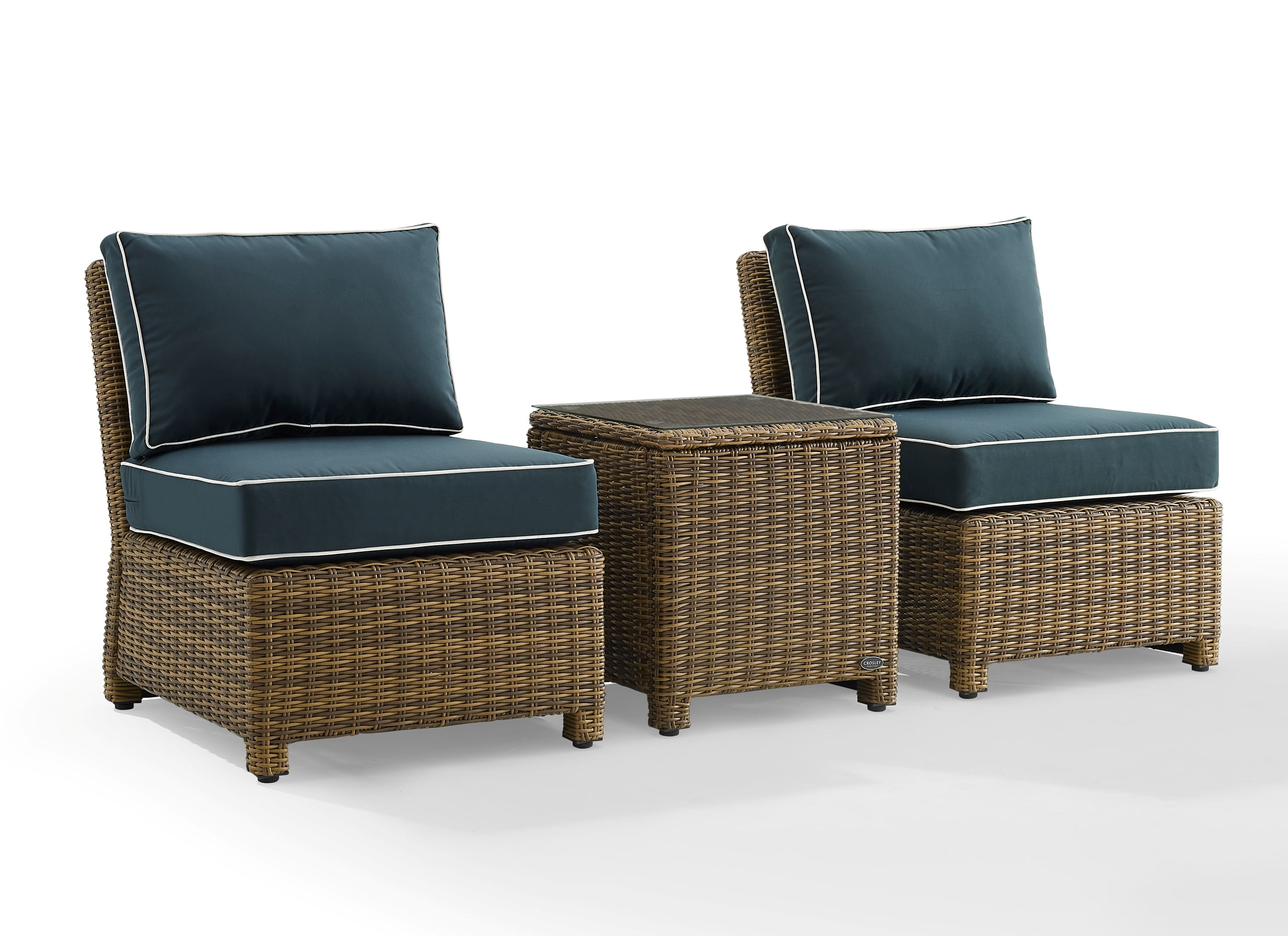 Crosley Bradenton Weathered Brown Navy 3pc Outdoor Armless Chair with Side ...