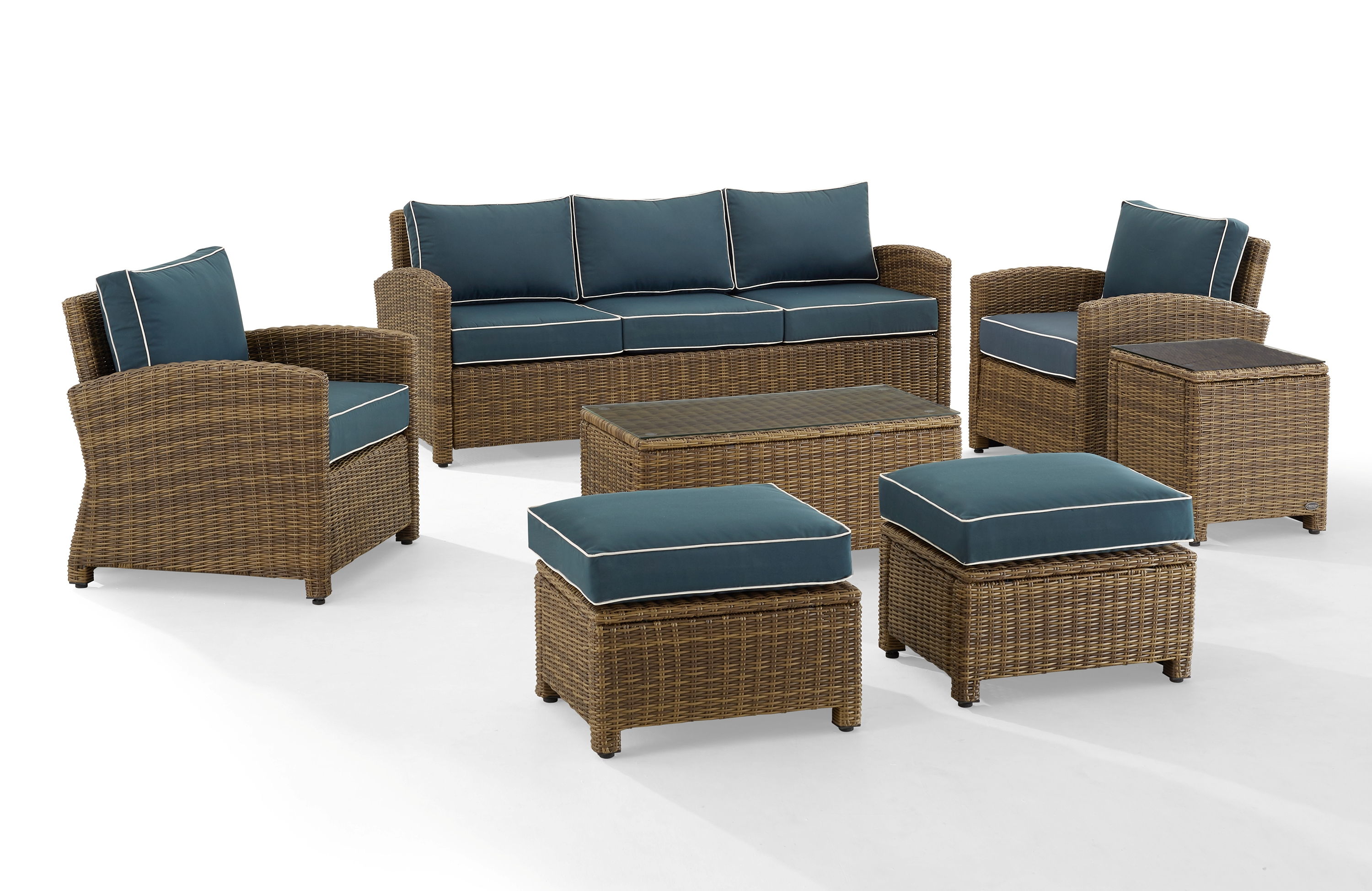 Crosley Bradenton Weathered Brown Navy 7pc Outdoor Patio Set