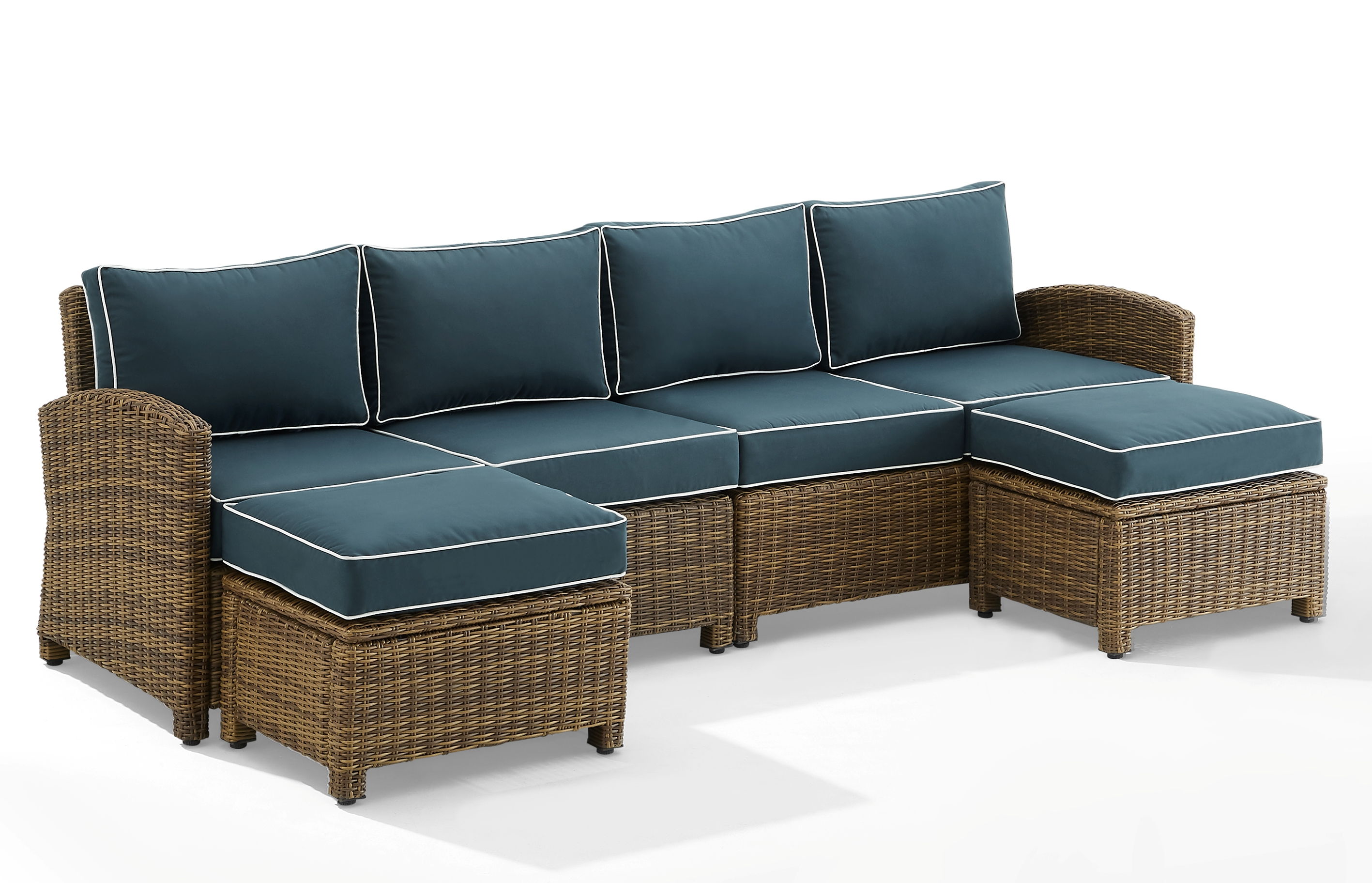 Crosley Bradenton Weathered Brown Navy 4pc Outdoor Patio Sectional
