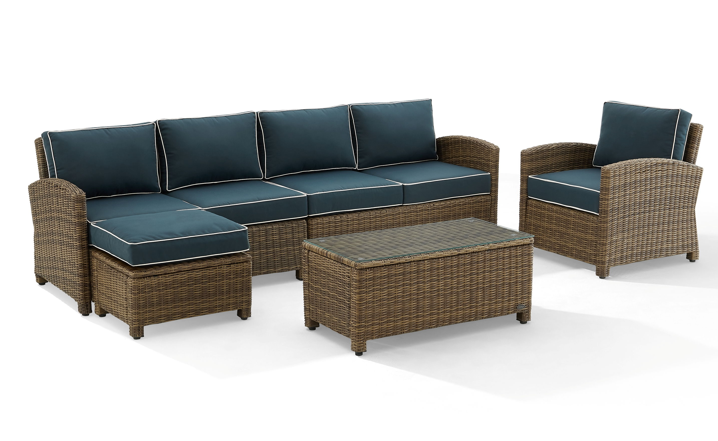 Crosley Bradenton Weathered Brown Navy 5pc Outdoor Patio Sectional