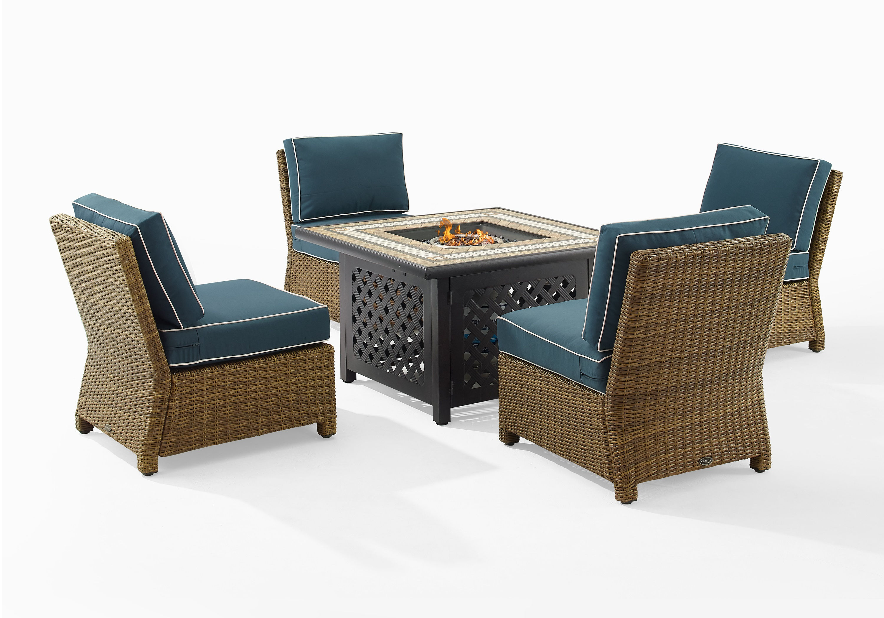 Crosley Bradenton Weathered Brown Navy 5pc Outdoor Armless Chair Set with T...