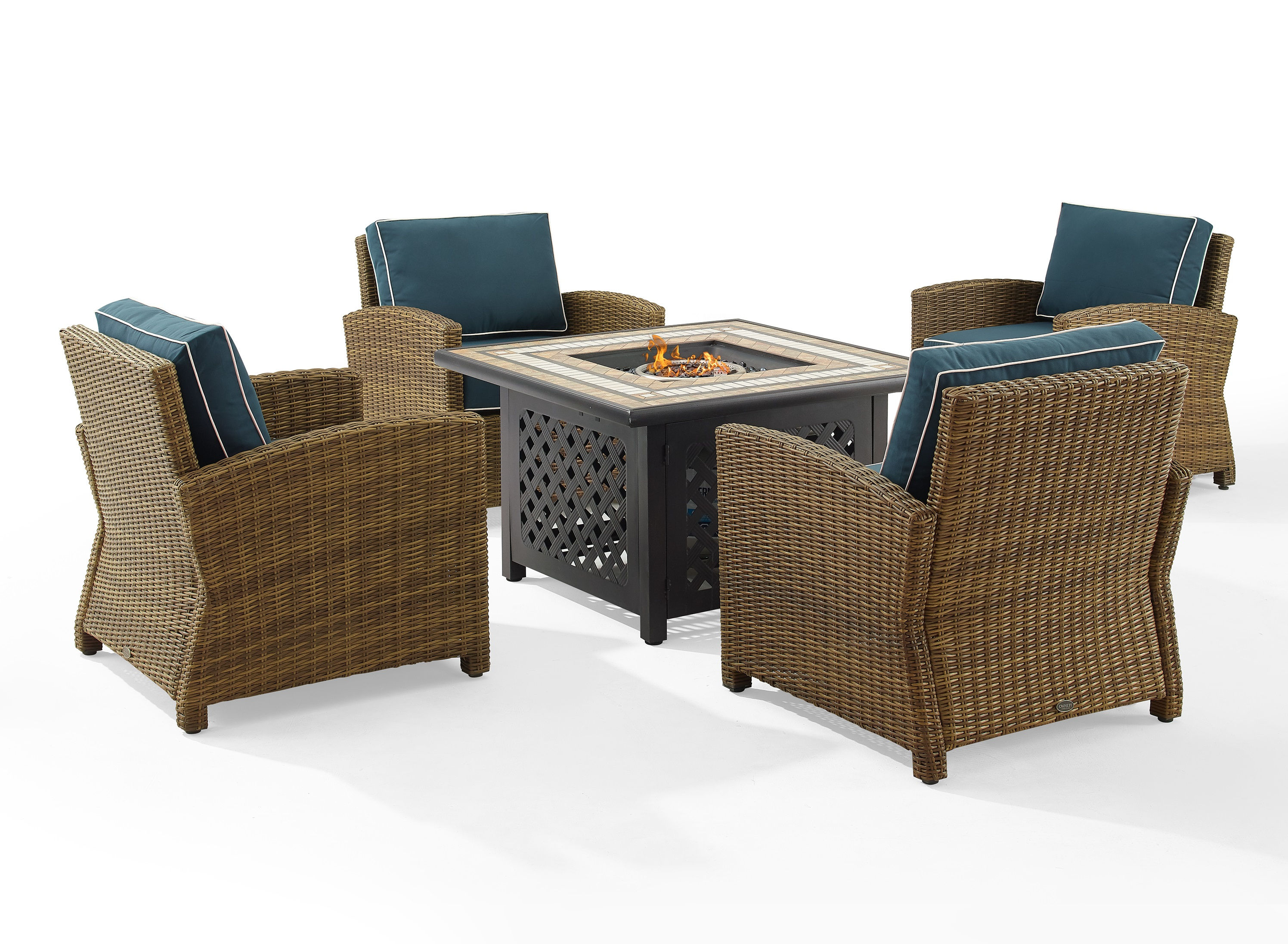 Crosley Bradenton Weathered Brown Navy 5pc Outdoor Armchair with Tucson Fir...