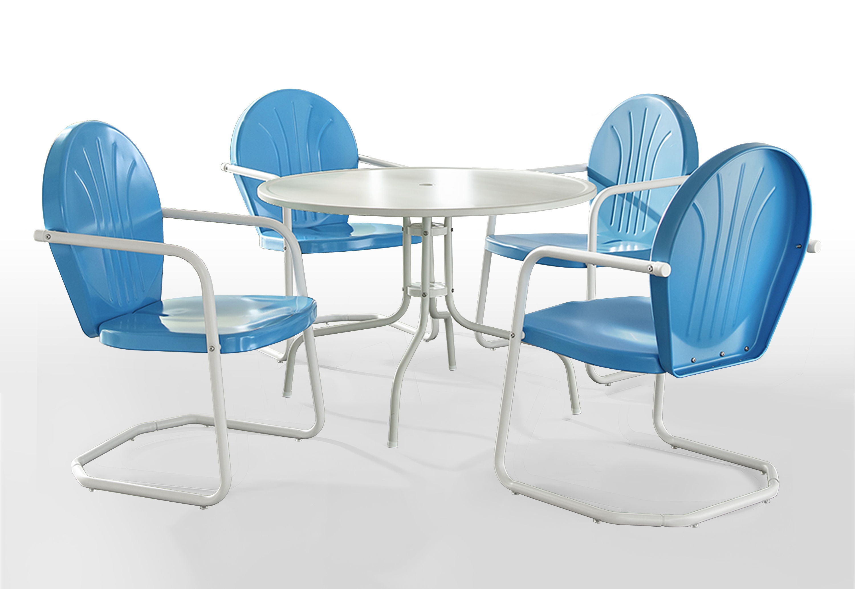 Crosley Griffith White Satin Sky Blue Gloss 5pc Round Retro Outdoor Dining ...
