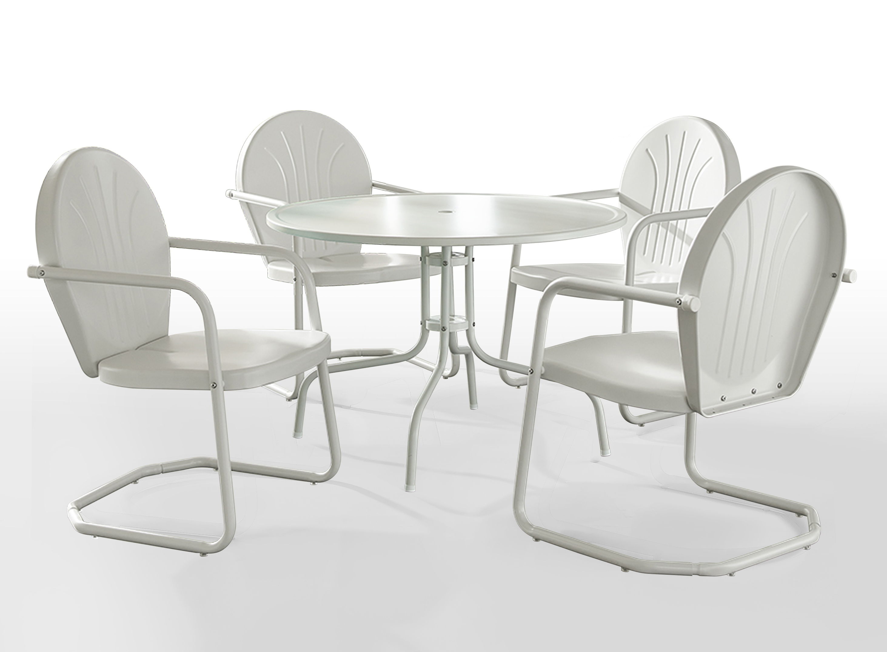 Crosley Griffith White Satin Gloss 5pc Round Retro Outdoor Dining Set