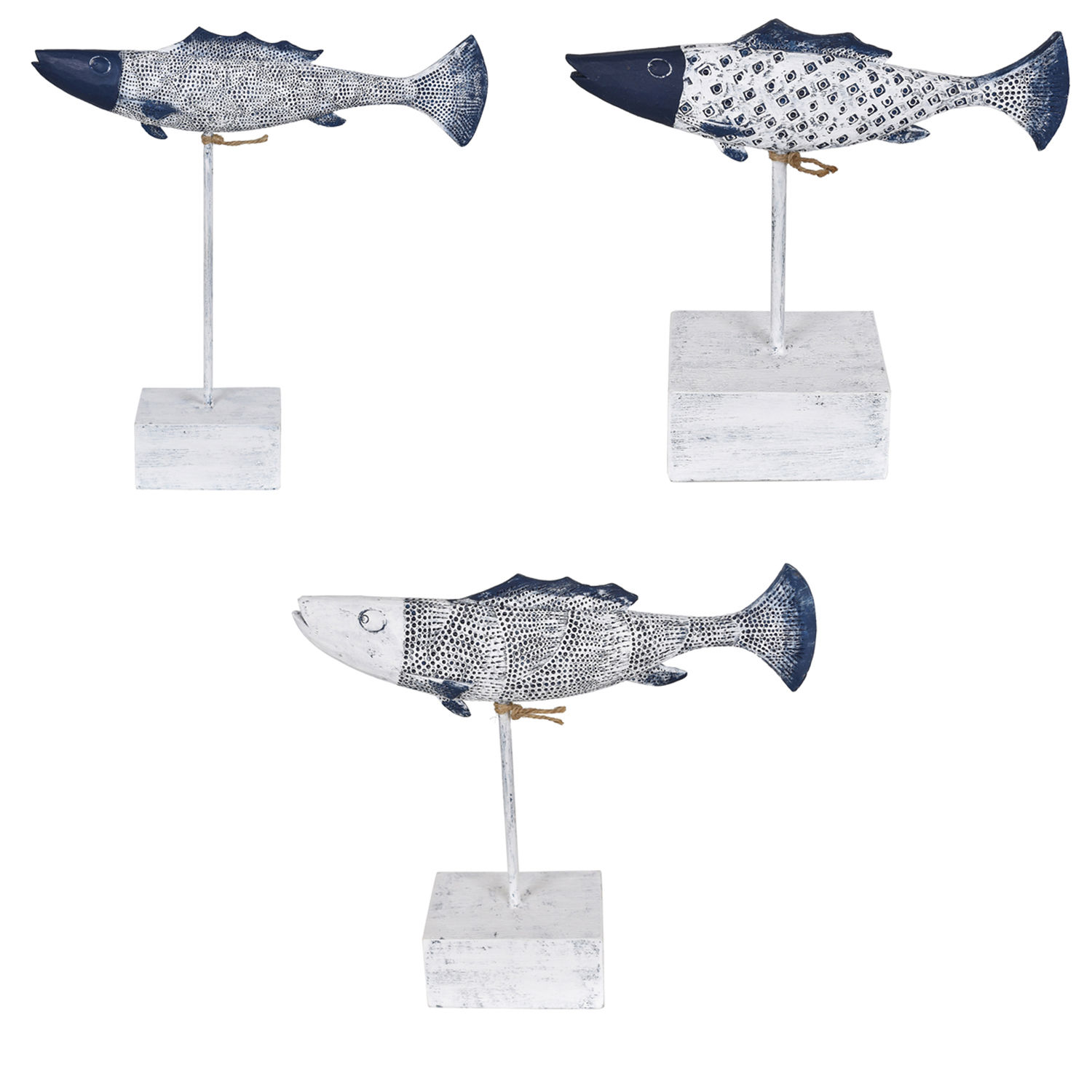 2 Crestview Collection Blue White Antique Fish Statues