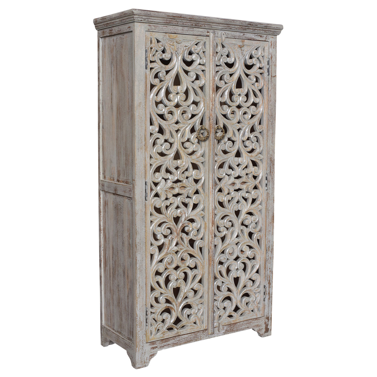 Crestview Collection Bengal Manor Mango Wood Hand Carved Tall Cabinet
