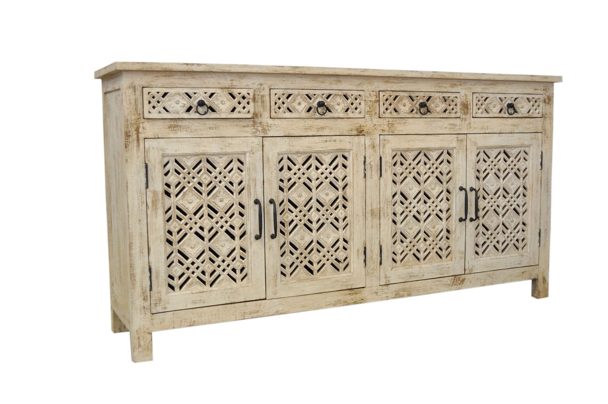 Crestview Collection Amelia Distressed White Geometric Sideboard