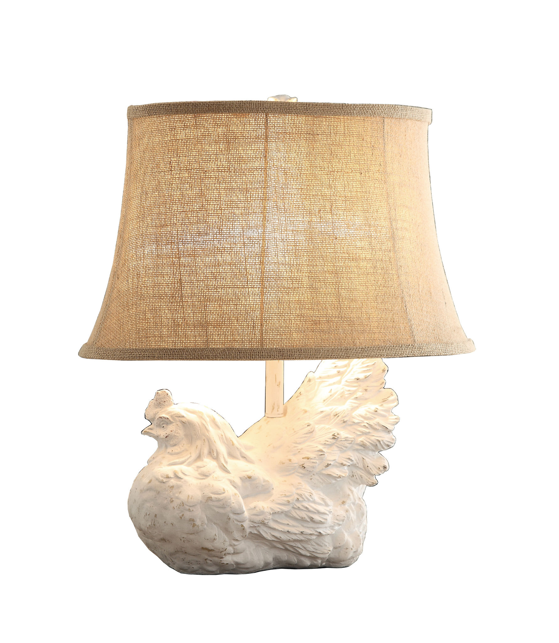 2 Crestview Collection Rooster White Washed Burlap Table Lamps