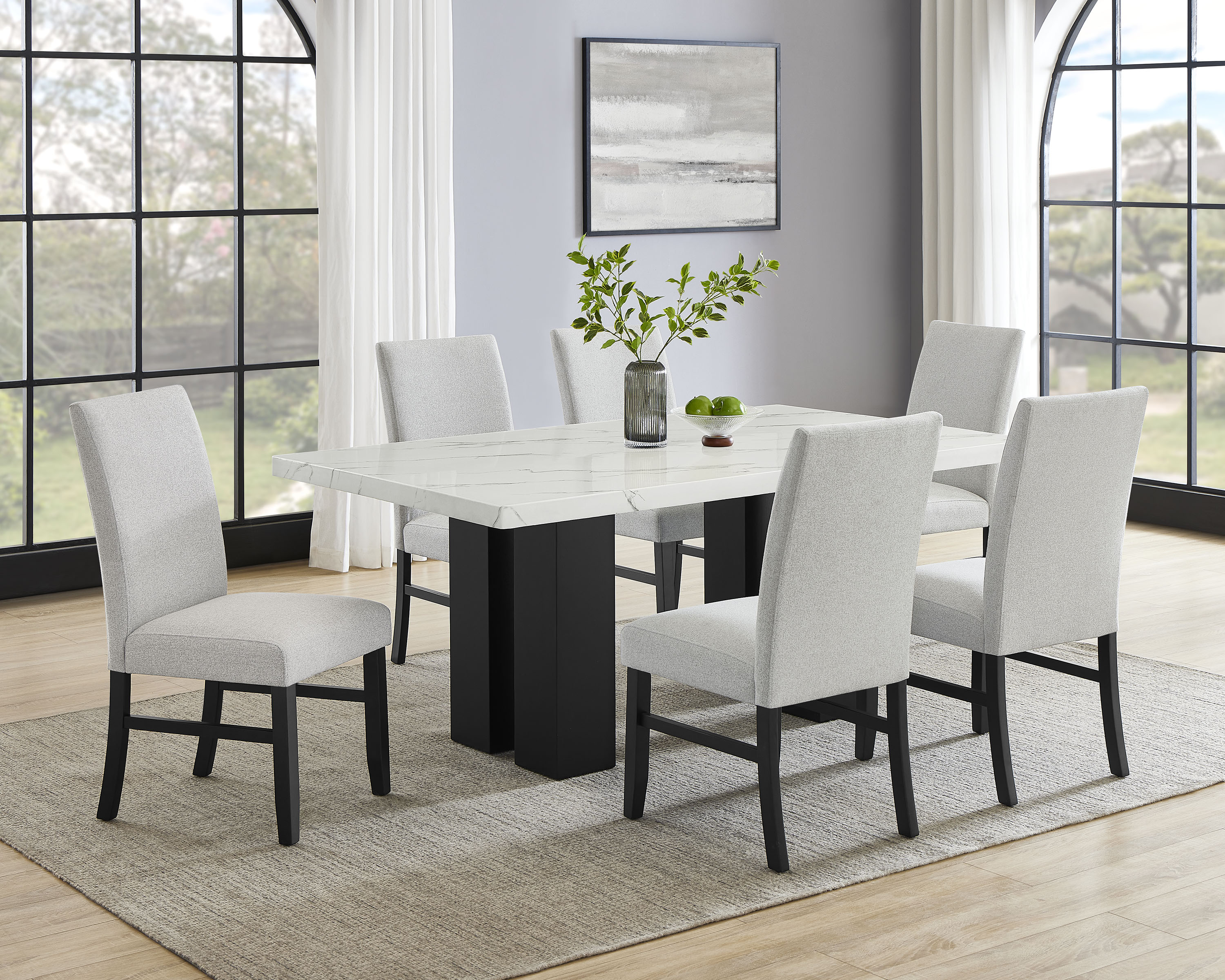 Crown Mark Parkside Black White Dove 7pc Dining Room Set
