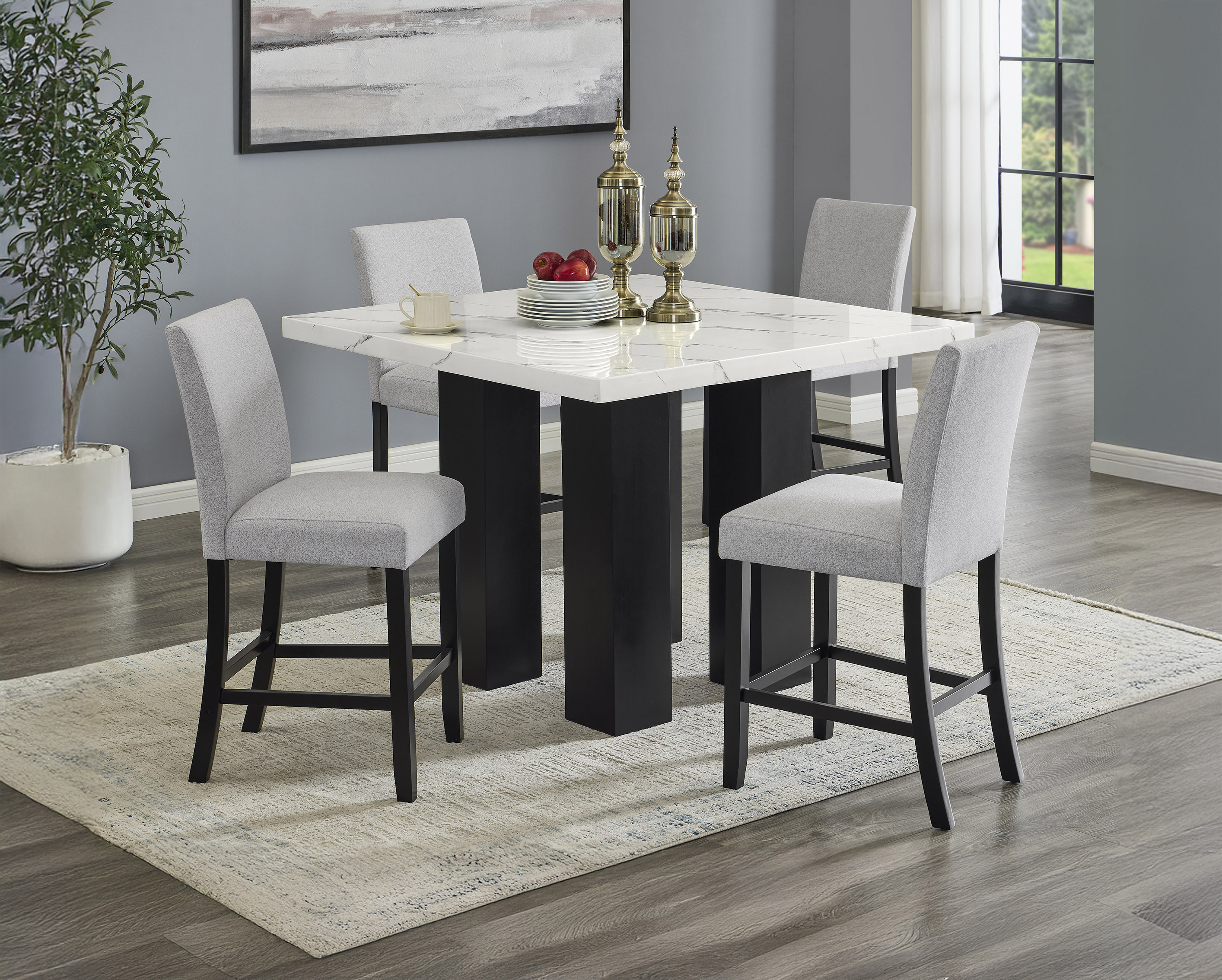 Crown Mark Parkside Black White Dove 5pc Counter Height Set