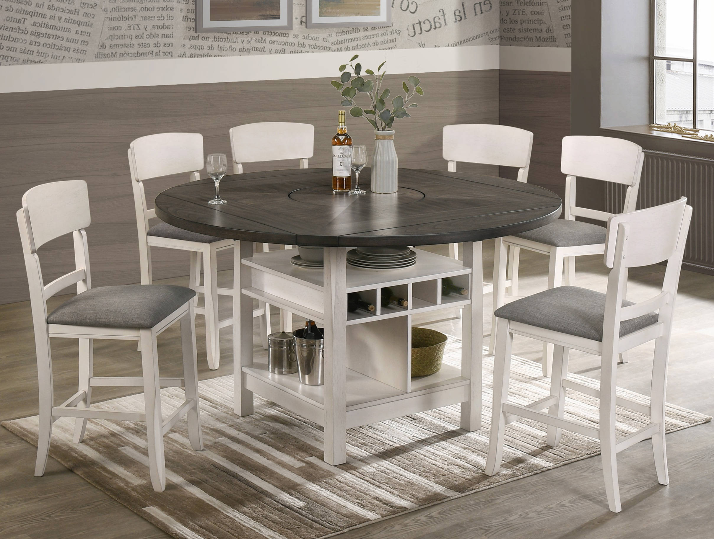 Crown Mark Conner Chalk Grey 7pc Counter Height Set