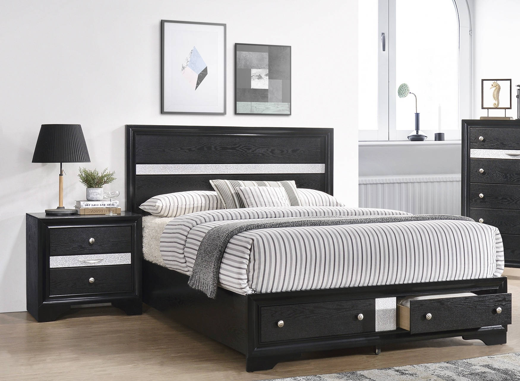 Crown Mark Regata Black 2pc Bedroom Set with Queen Storage Bed