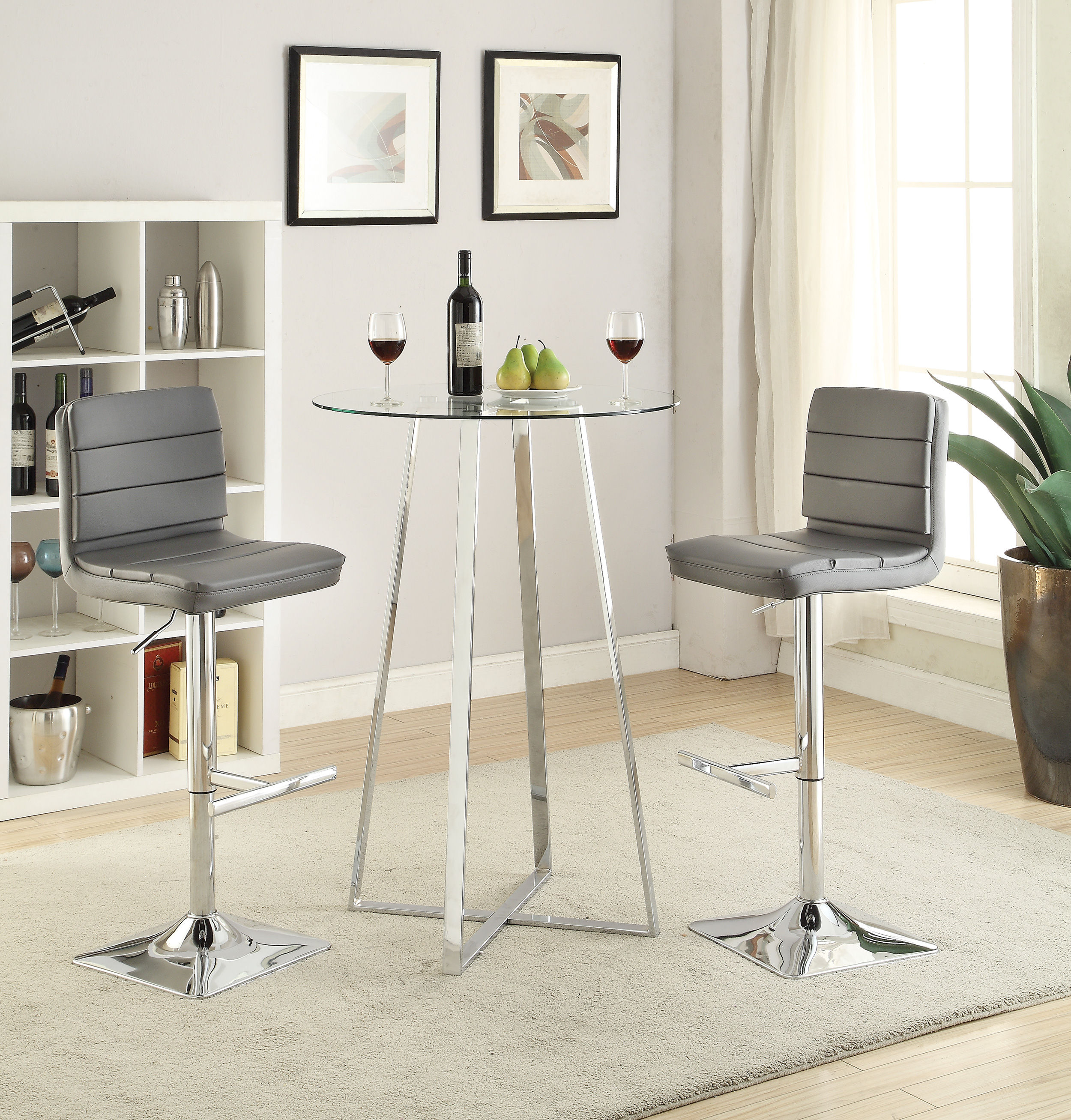 Coaster Furniture Zanella Clear Chrome 3pc Bar Height Set