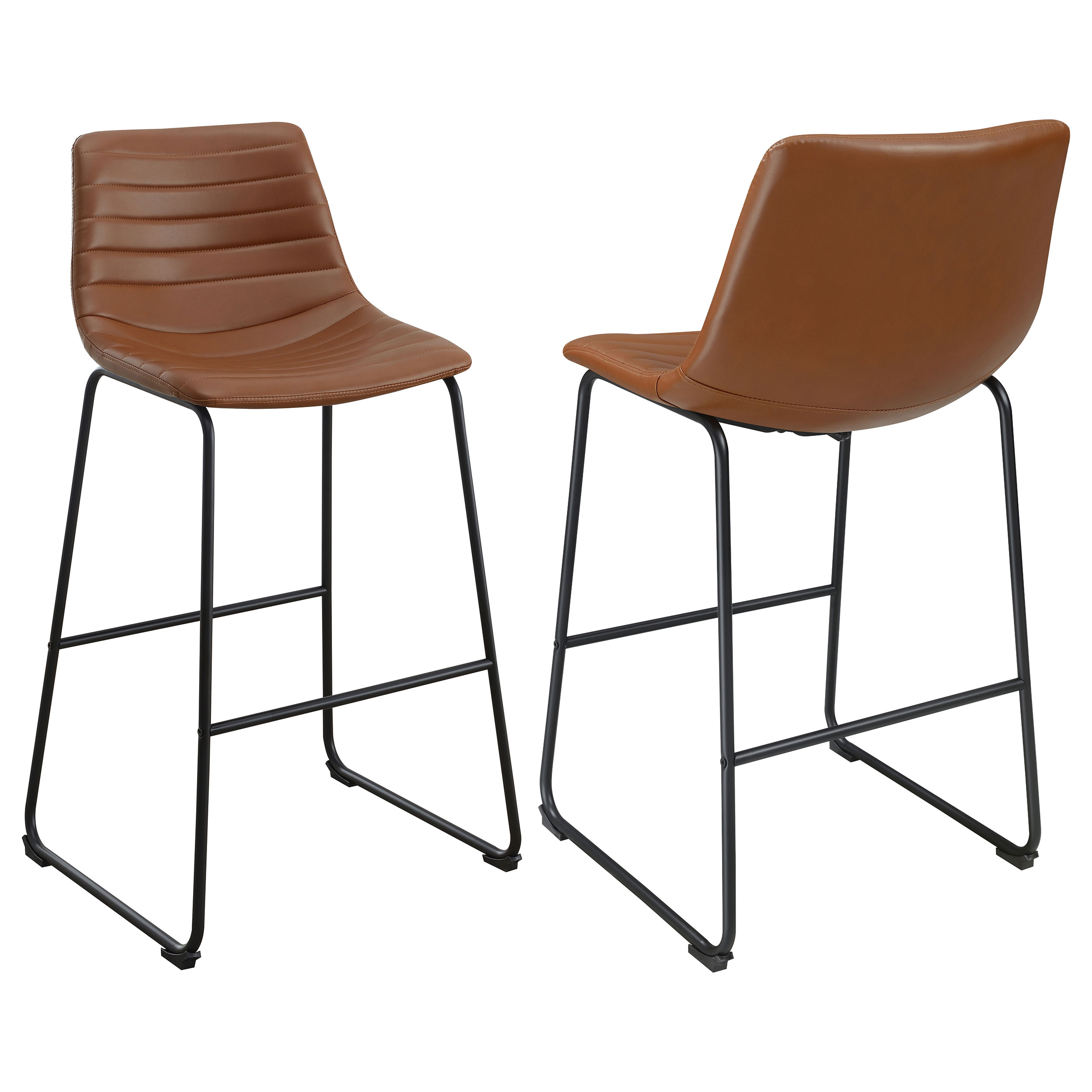 2 Coaster Furniture Zuni Saddle Brown Faux Leather Bar Chairs