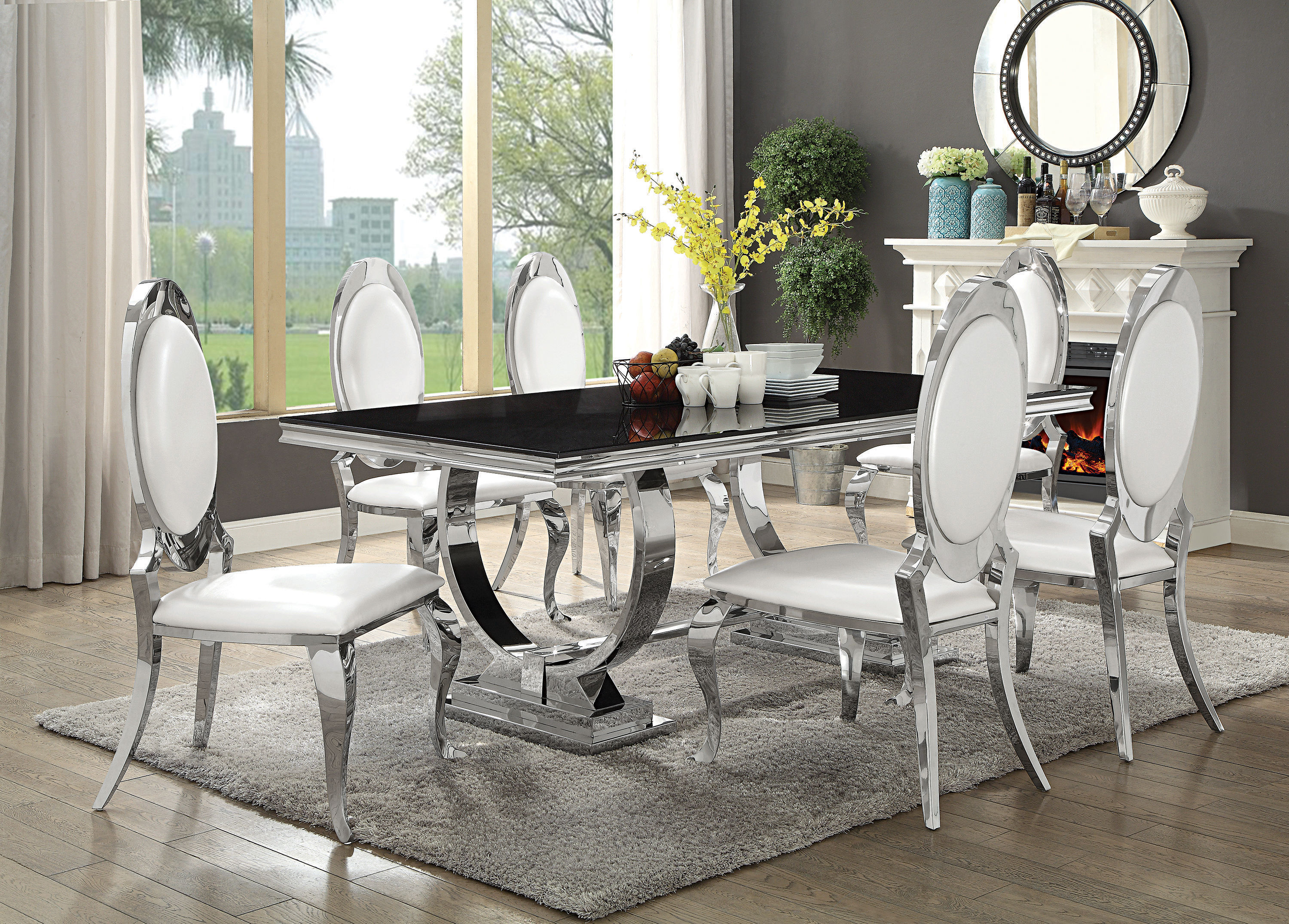 Coaster Furniture Antoine Creamy White Black 7pc Dining Room Set