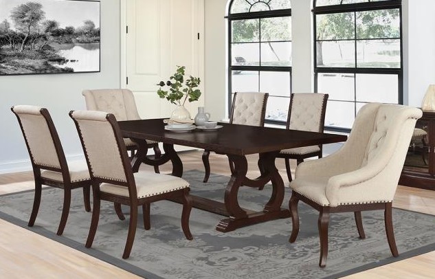 Coaster Furniture Brockway Antique Java 7pc Trestle Dining Room Set