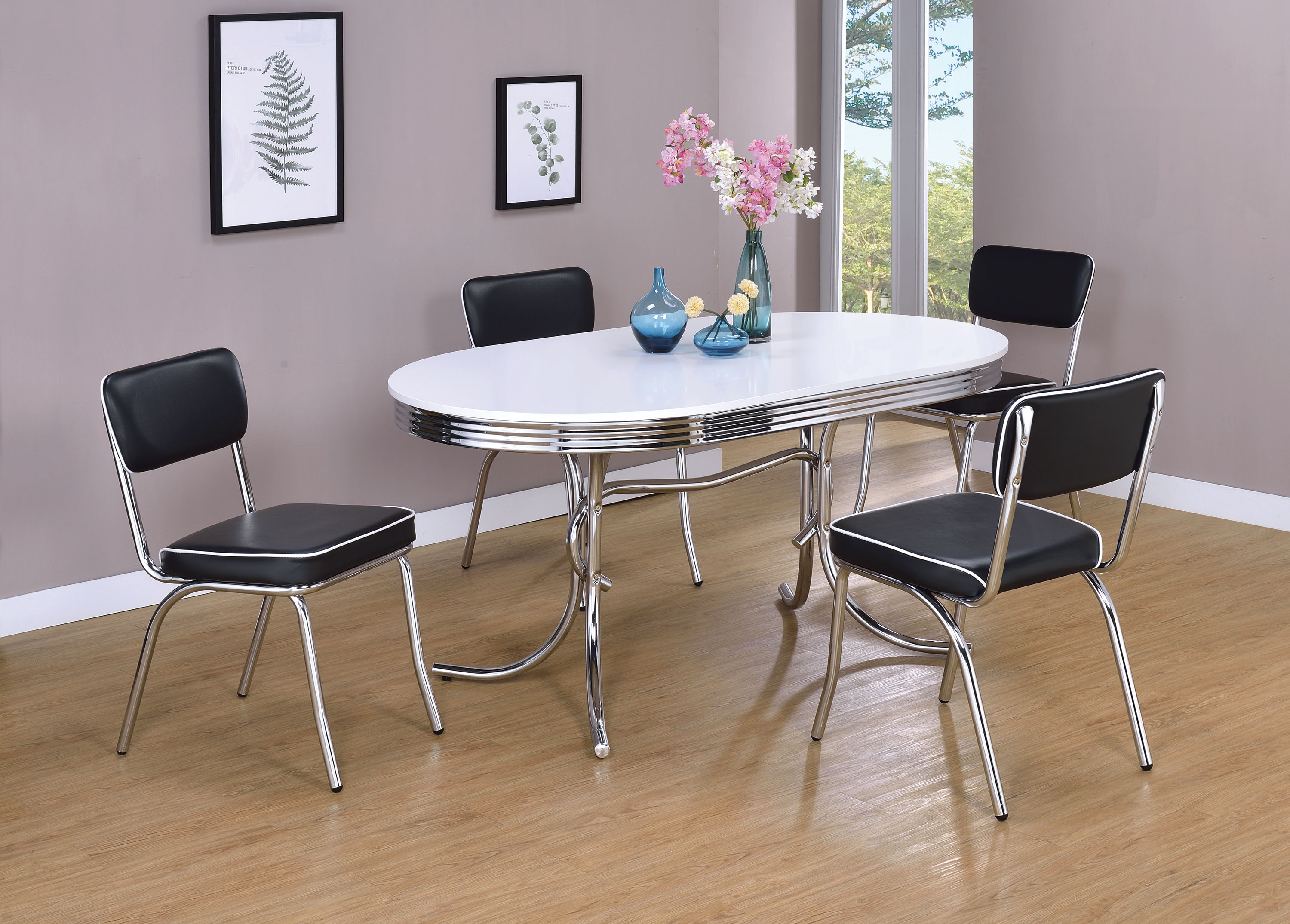 Coaster Furniture Retro Black 5pc Dining Set with Oval Table