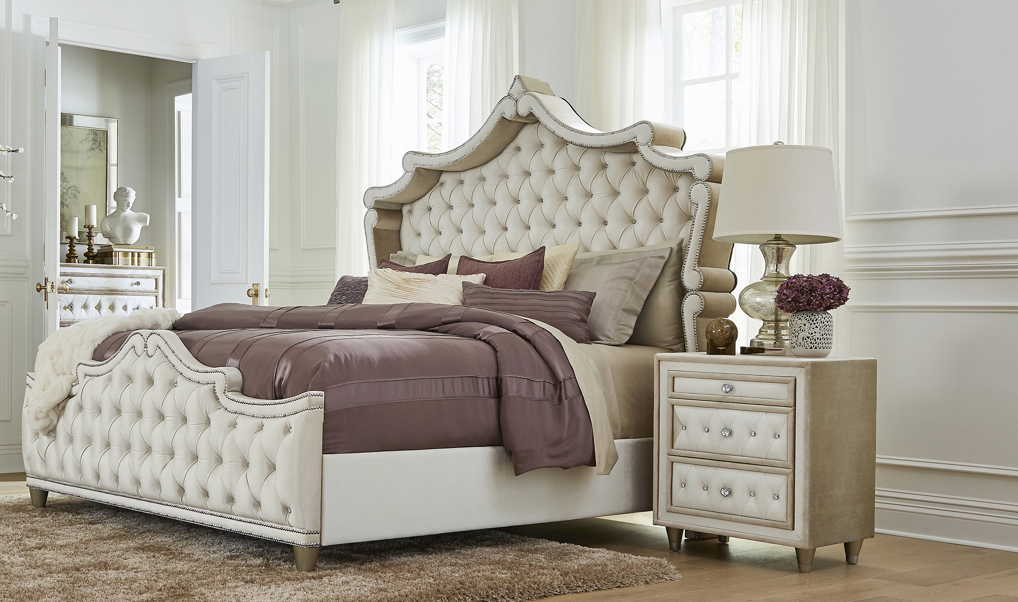 Coaster Furniture Antonella Camel Ivory Tufted 2pc Queen Bedroom Set