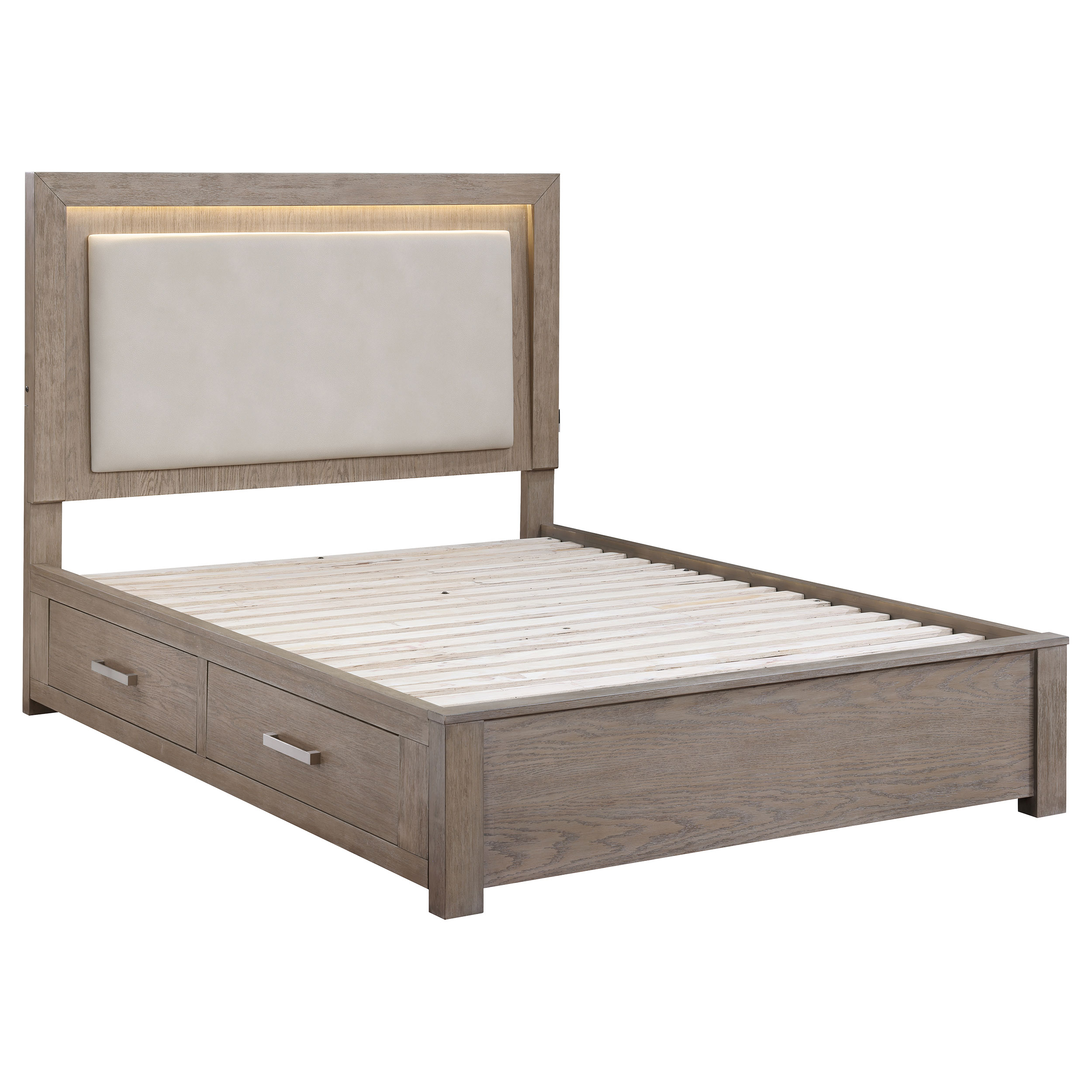 Coaster Furniture Kenora Barley Brown Beige Cal King LED Storage Bed