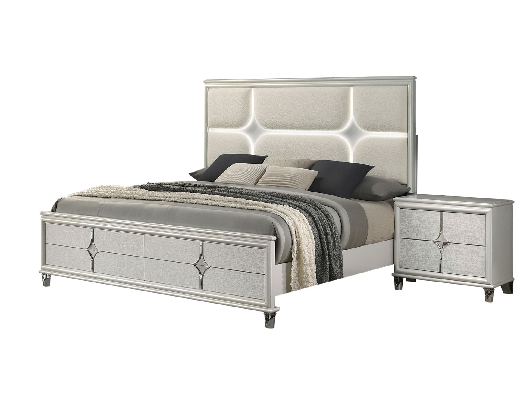 Coaster Furniture Olivia Pearl White Ivory 2pc Bedroom Set with Queen Bed