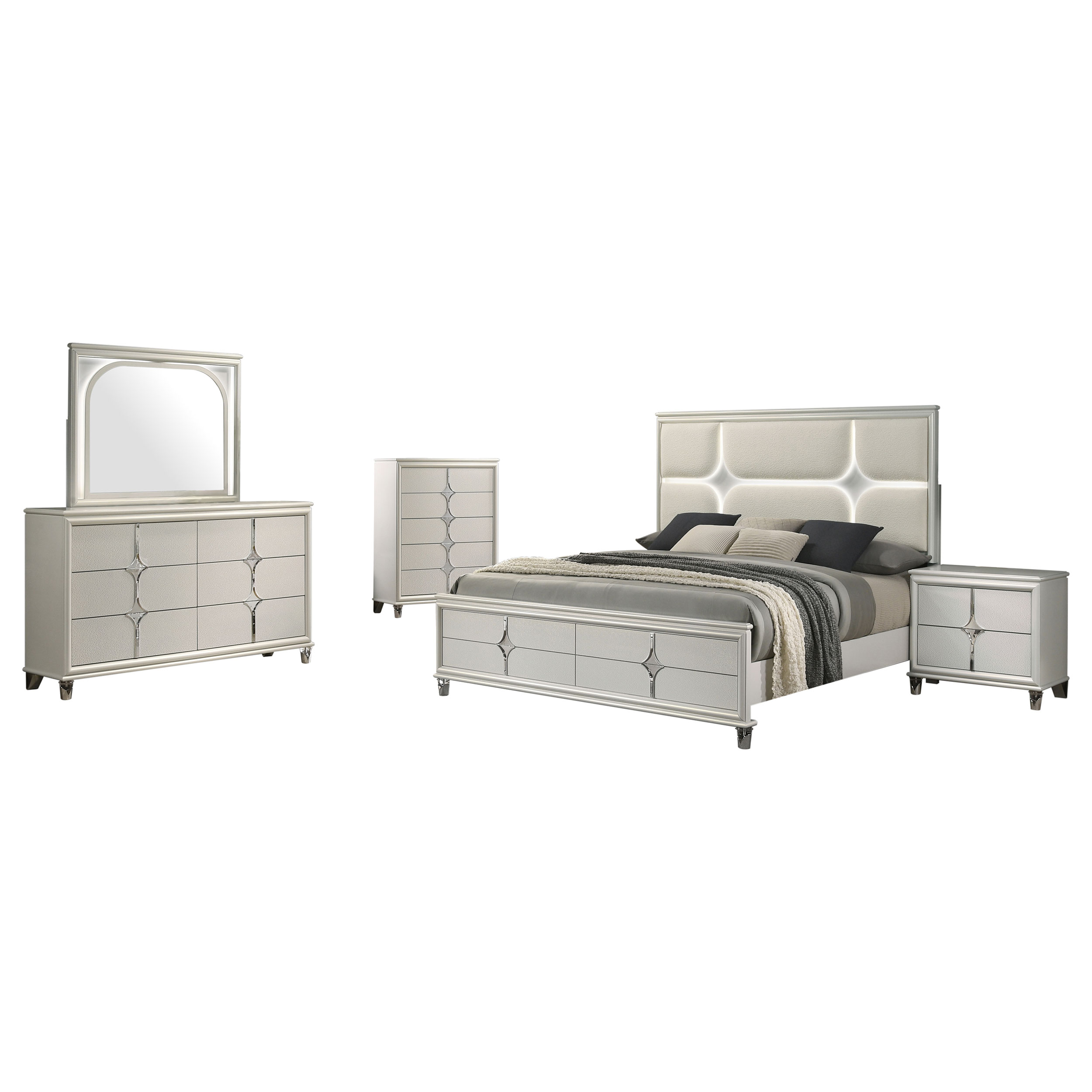 Coaster Furniture Olivia Pearl White Ivory 5pc Bedroom Set with Queen Bed