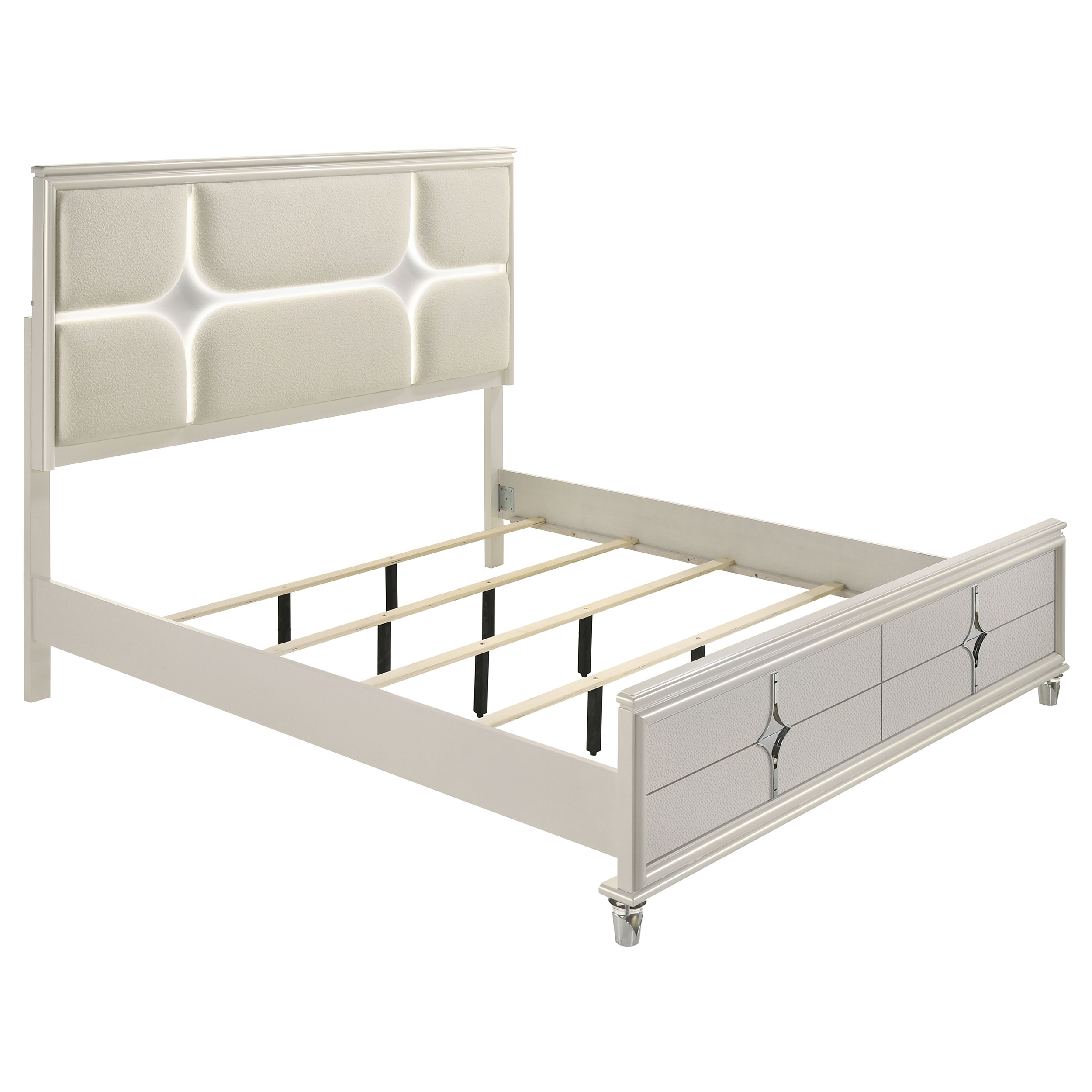 Coaster Furniture Olivia Pearl White Ivory LED Queen Panel Bed