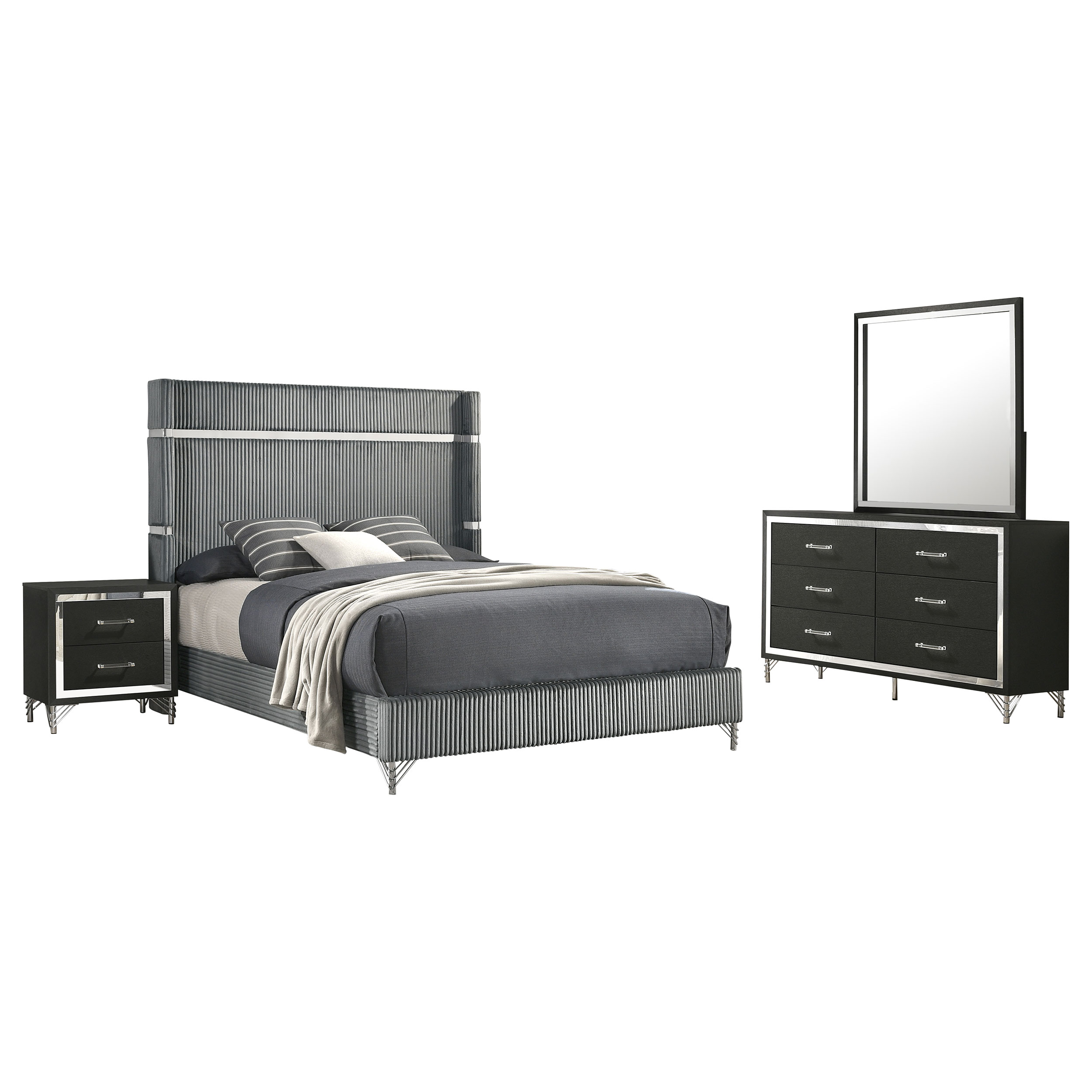 Coaster Furniture Lucia Grey Black 4pc Bedroom Set with King Bed