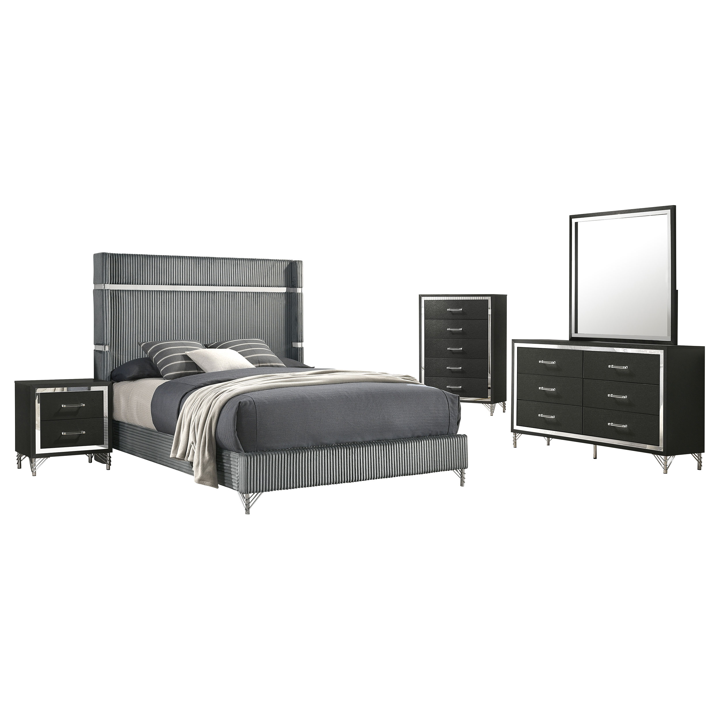 Coaster Furniture Lucia Grey Black 5pc Bedroom Set with King Bed
