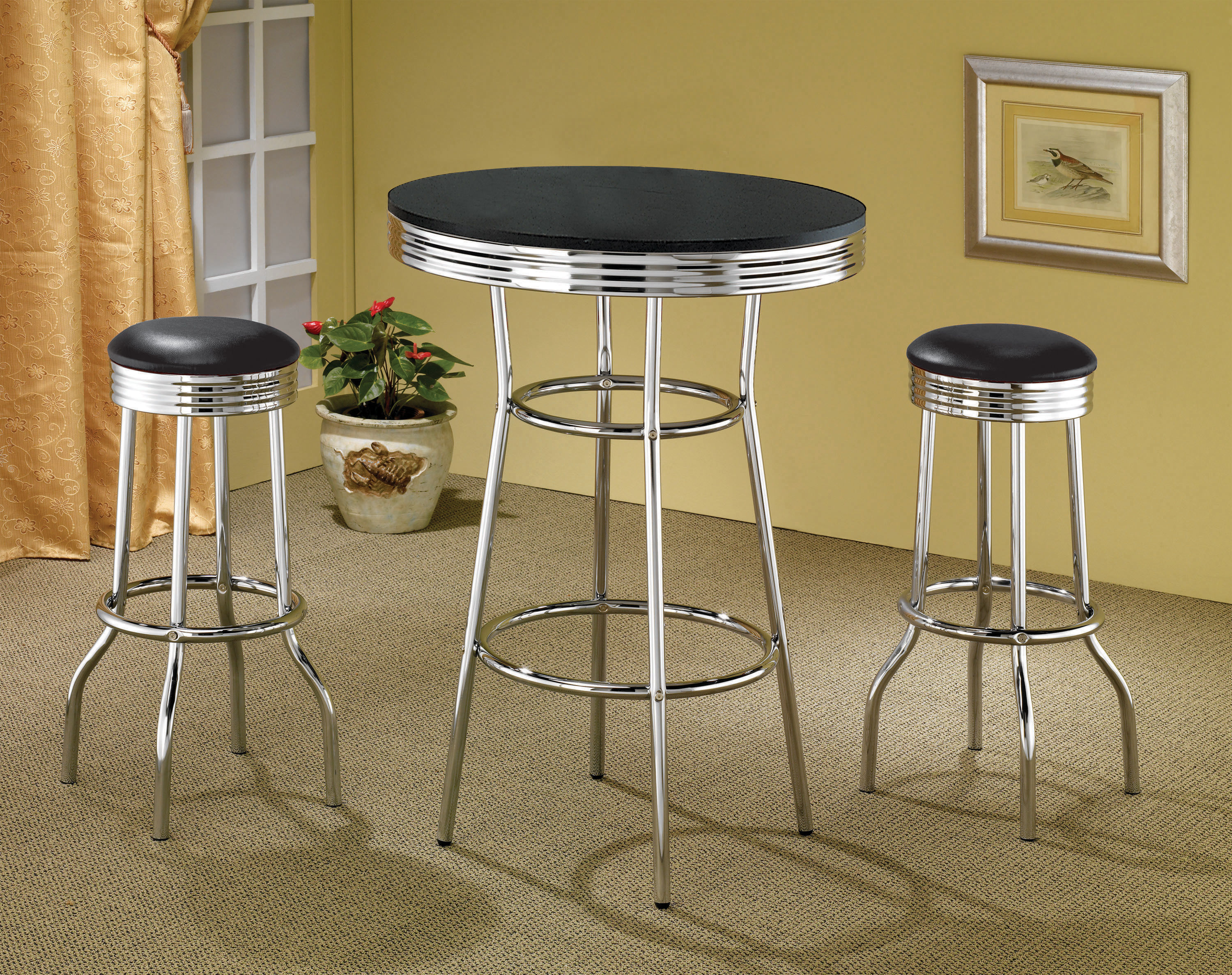 Coaster Furniture Theodore Black Chrome Bar Set CST-G2405