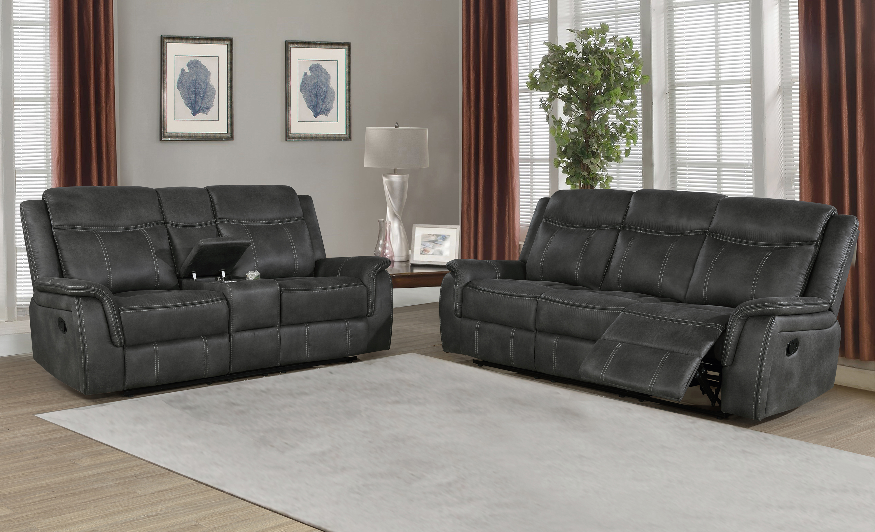 Coaster Furniture Lawrence Charcoal 2pc Motion Living Room Set
