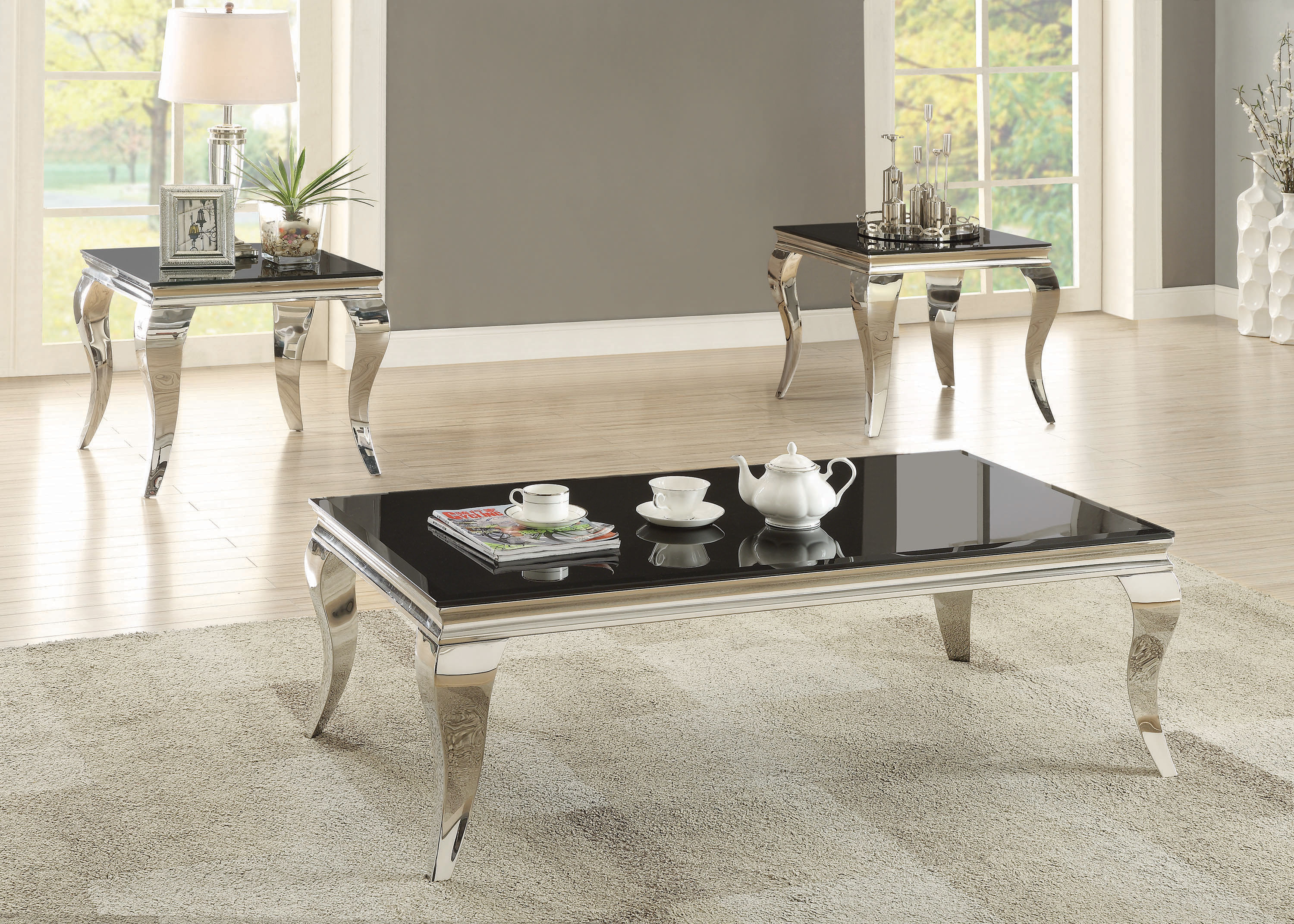 Coaster Furniture Luna Black Chrome 3pc Coffee Table Set