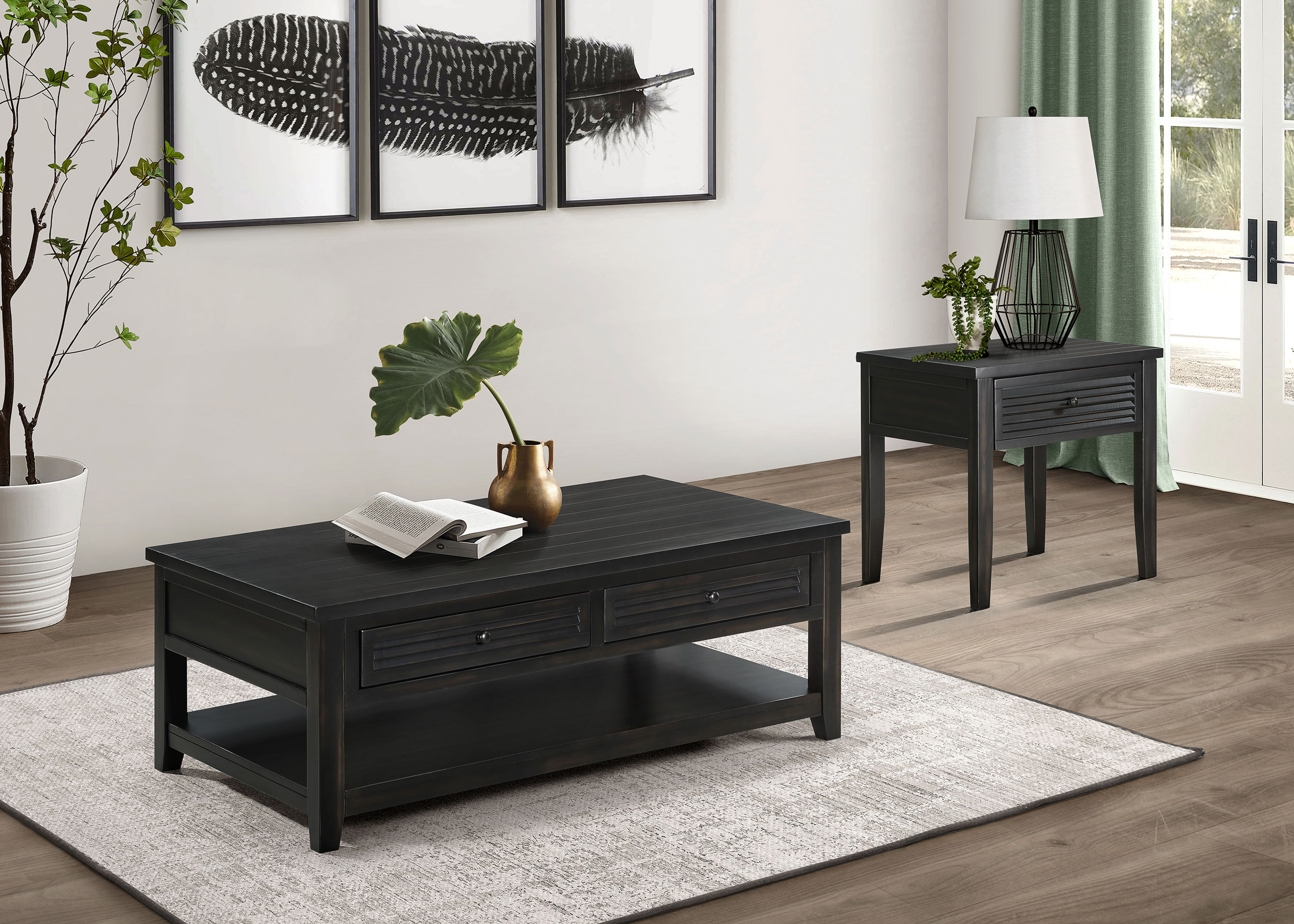 Coaster Furniture Concord Distressed Java Black 3pc Coffee Table Set