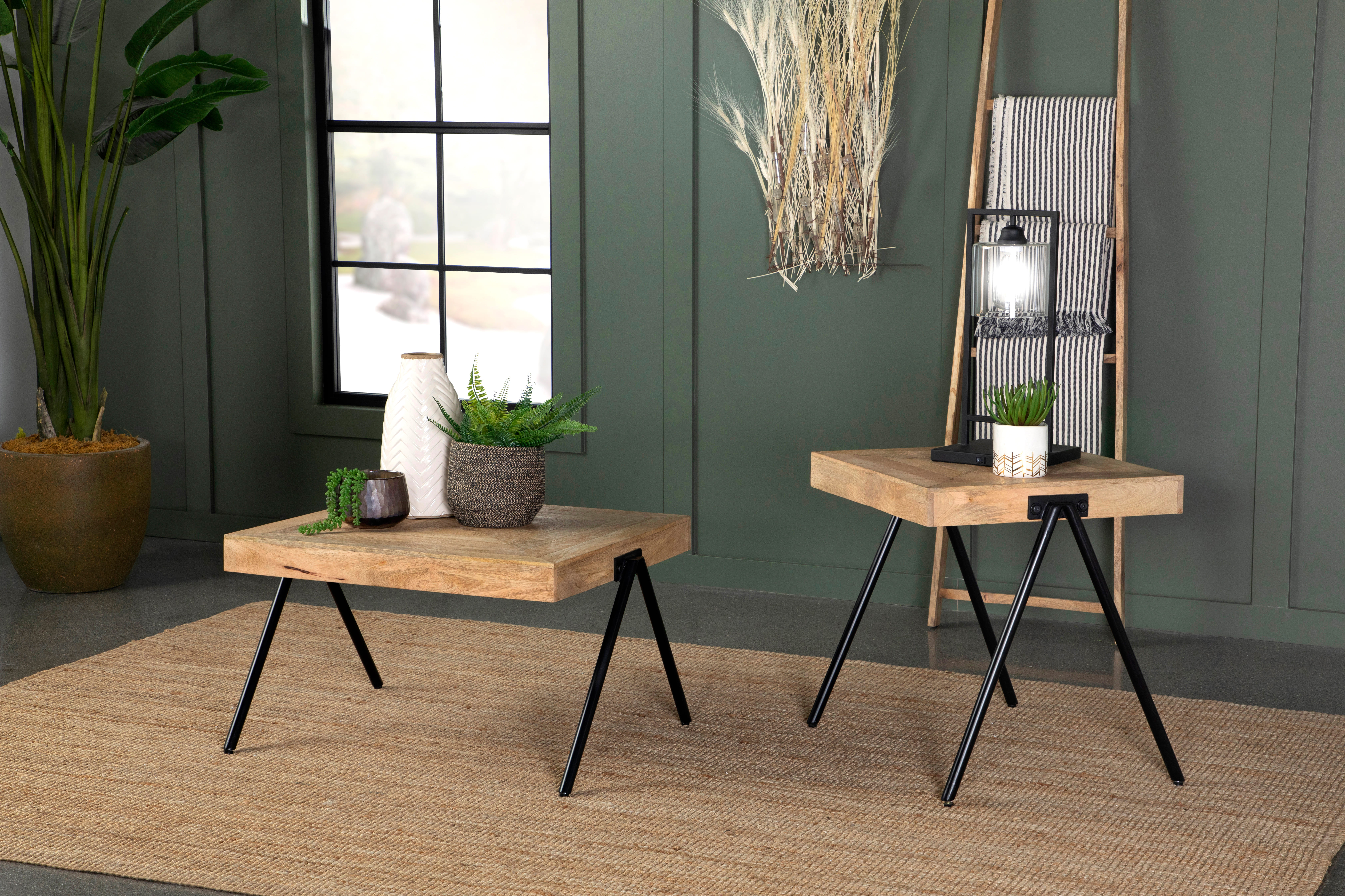 Coaster Furniture Natural Rectangular 3pc Coffee Table Set