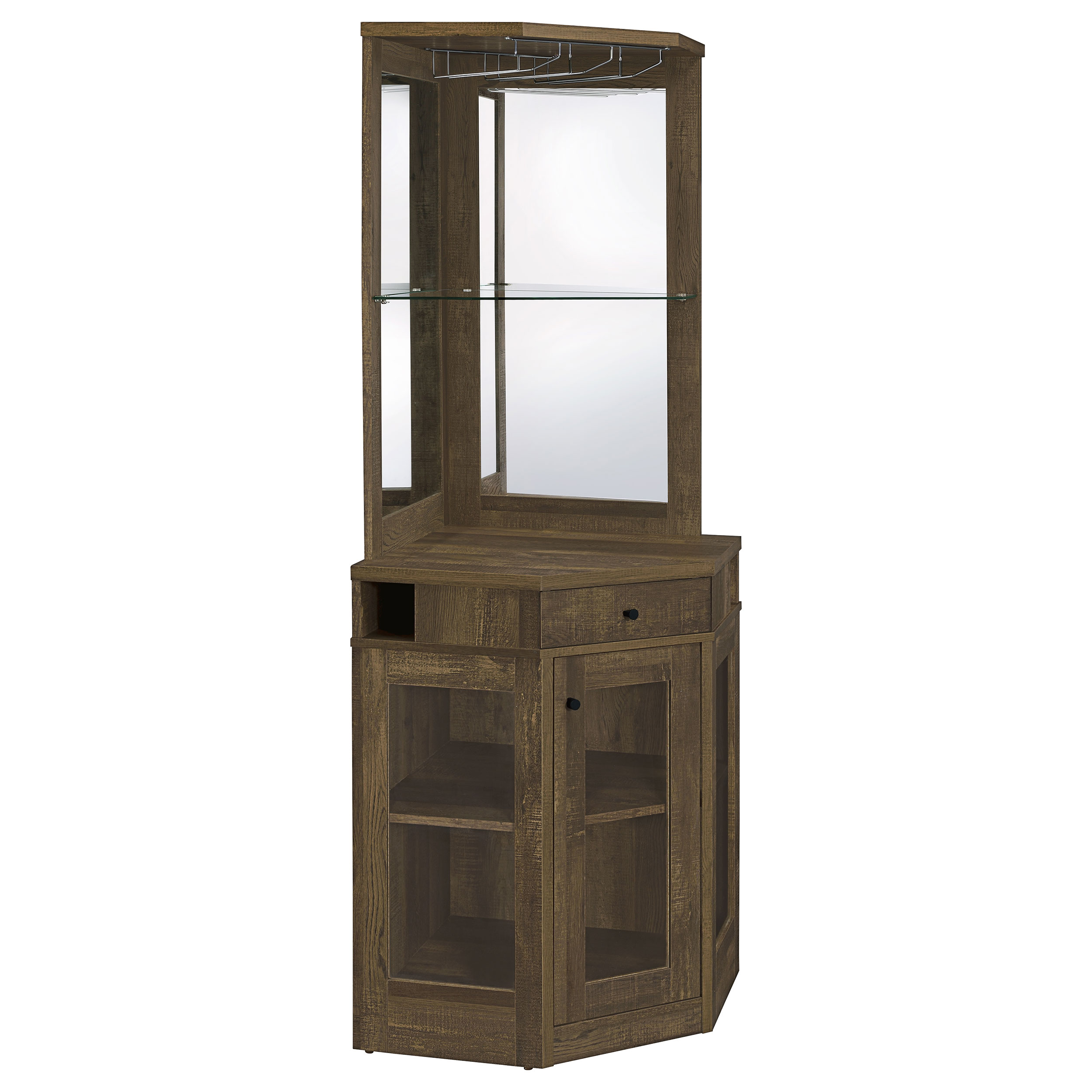Coaster Furniture Alviso Rustic Oak Corner Bar Wine Cabinet