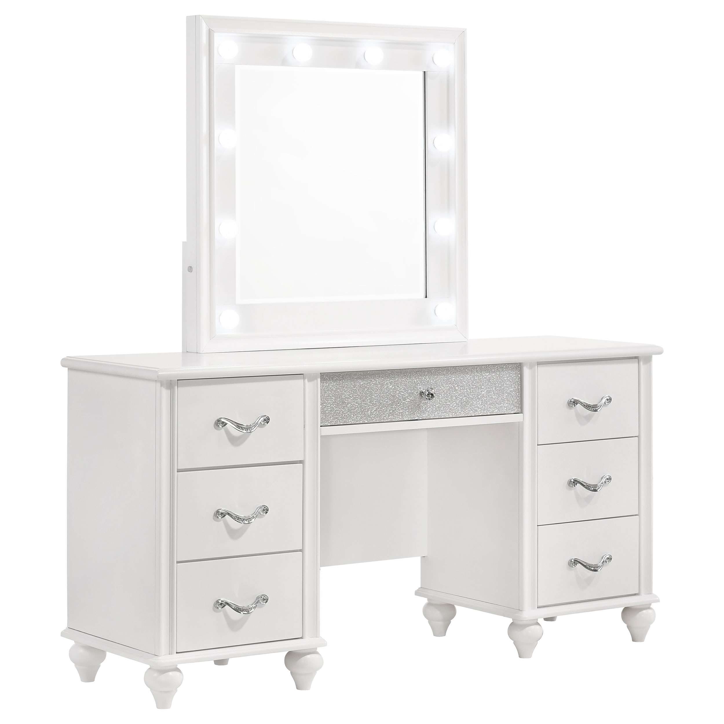 Coaster Furniture Barzini White Vanity Set with Lighted Mirror