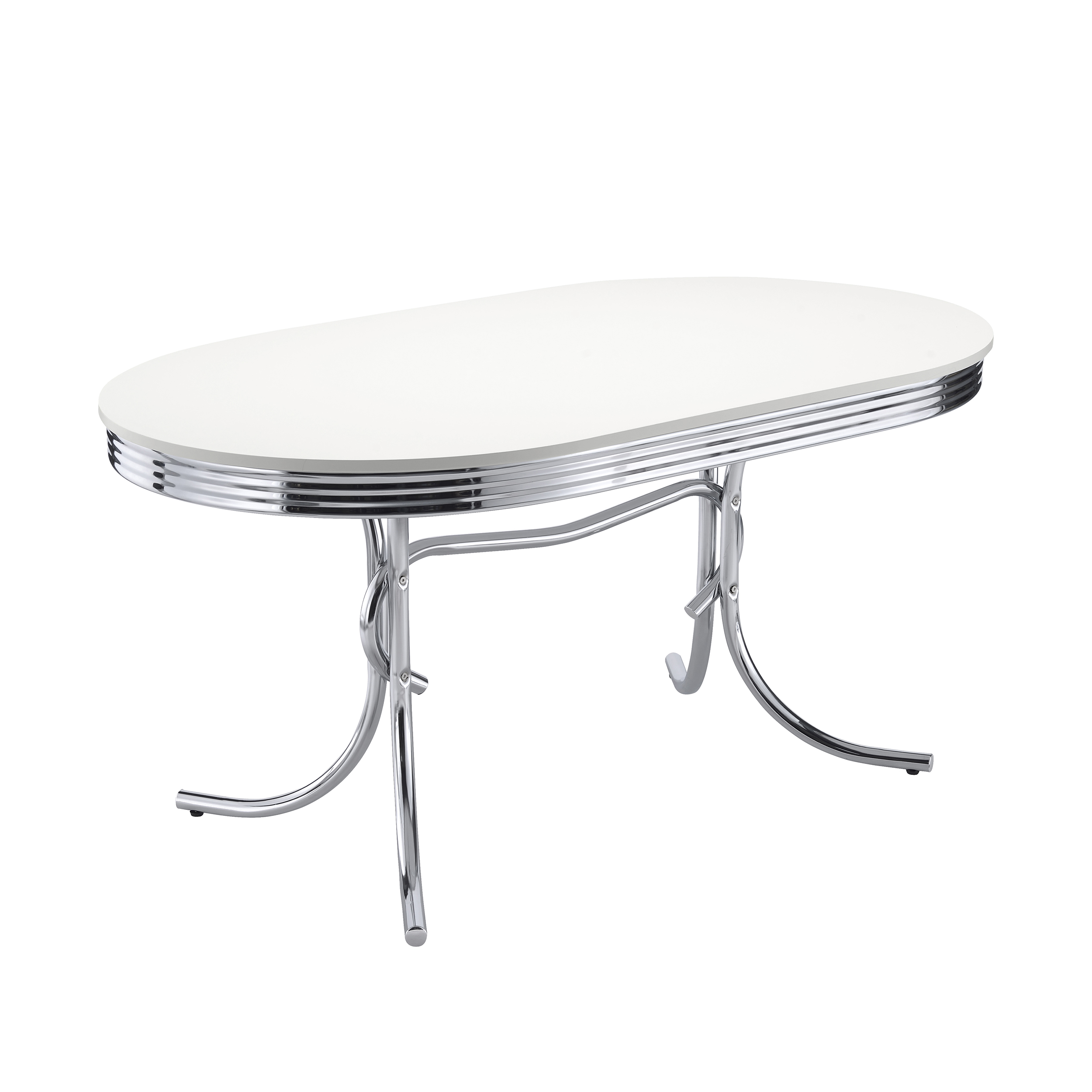 Coaster Furniture Retro White Chrome Oval Dining Table
